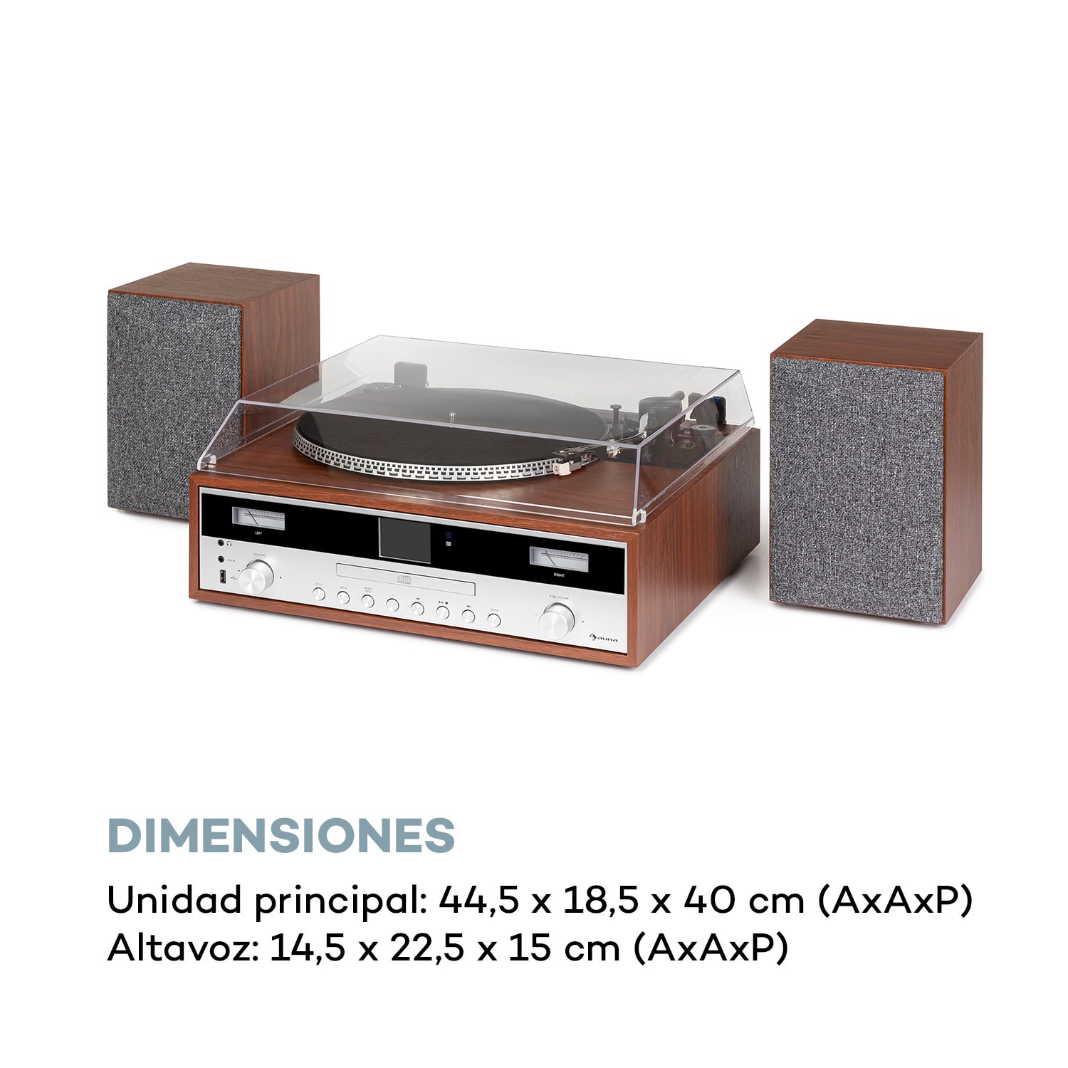 Birmingham Sistema estéreo HiFi DAB+/FM BT-Función Vinilo CD USB AUX-In madera 