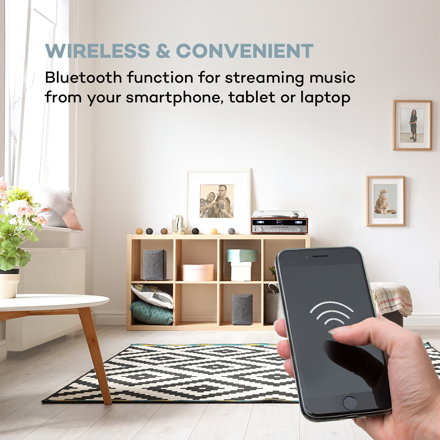 Birmingham, HiFi sztereó rendszer, DAB+/FM, BT, bakelit lemez, CD, USB, AUX bemenet, fa 