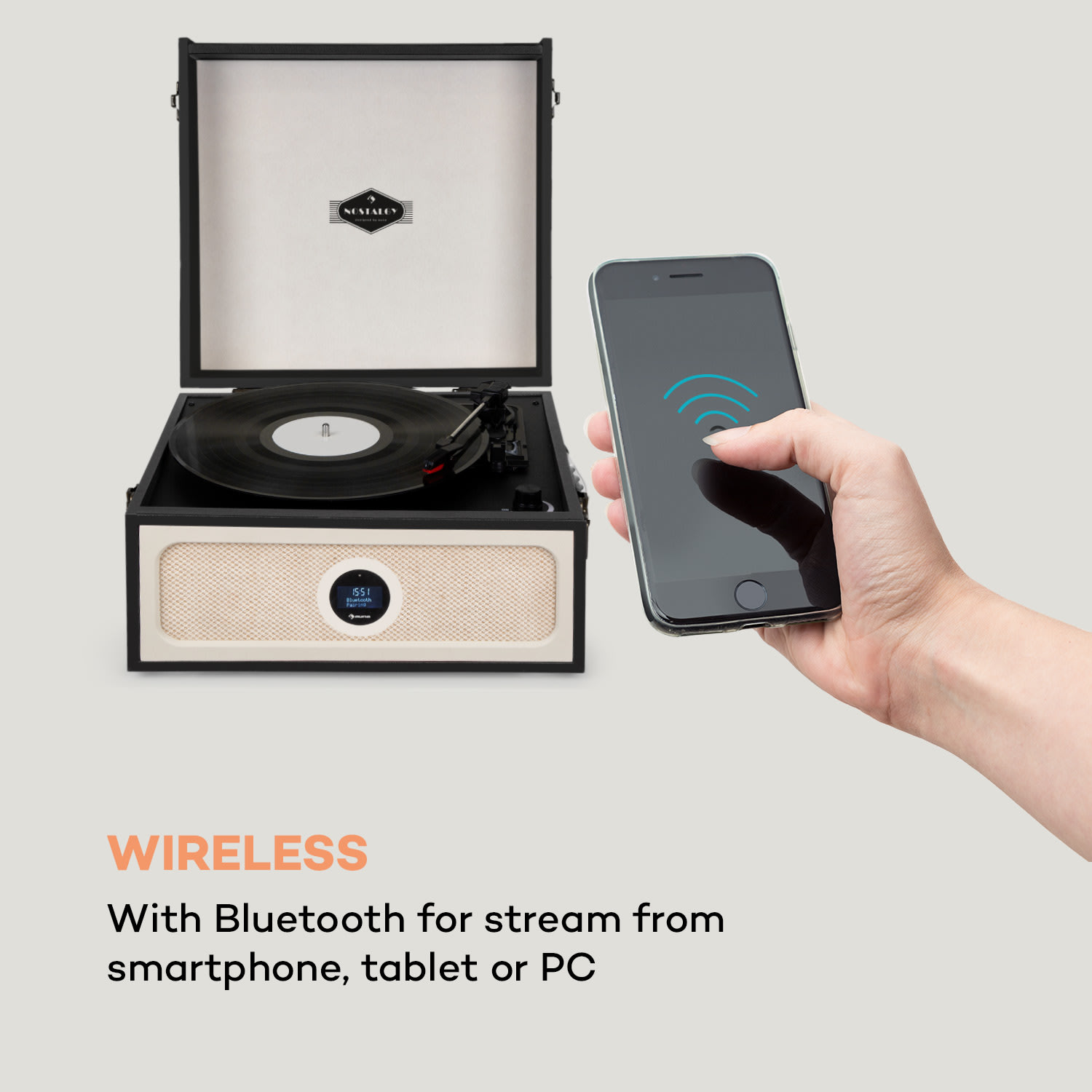 Sarah Ann DAB lemezjátszó, 33/45/78 fordulat per perc, DAB+/FM rádió, bluetooth, fekete 