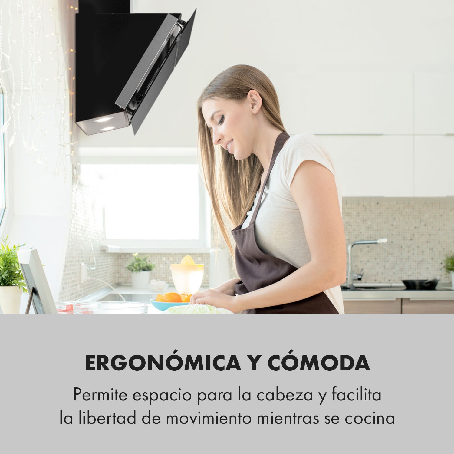 Alina Campana extractora de 60cm 600 m³/h Pantalla led Luz de ambiente Negra 