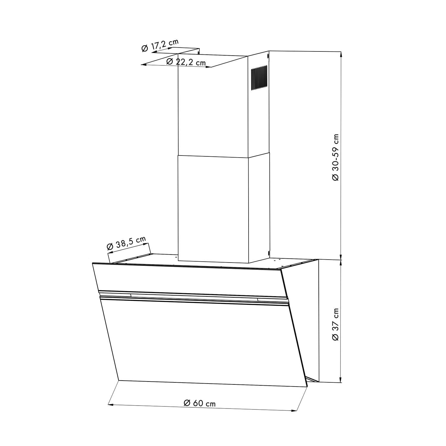 Alina, hotă, 60 cm, 600 m³/h, display LED, lumină, neagră 60 cm | Negru