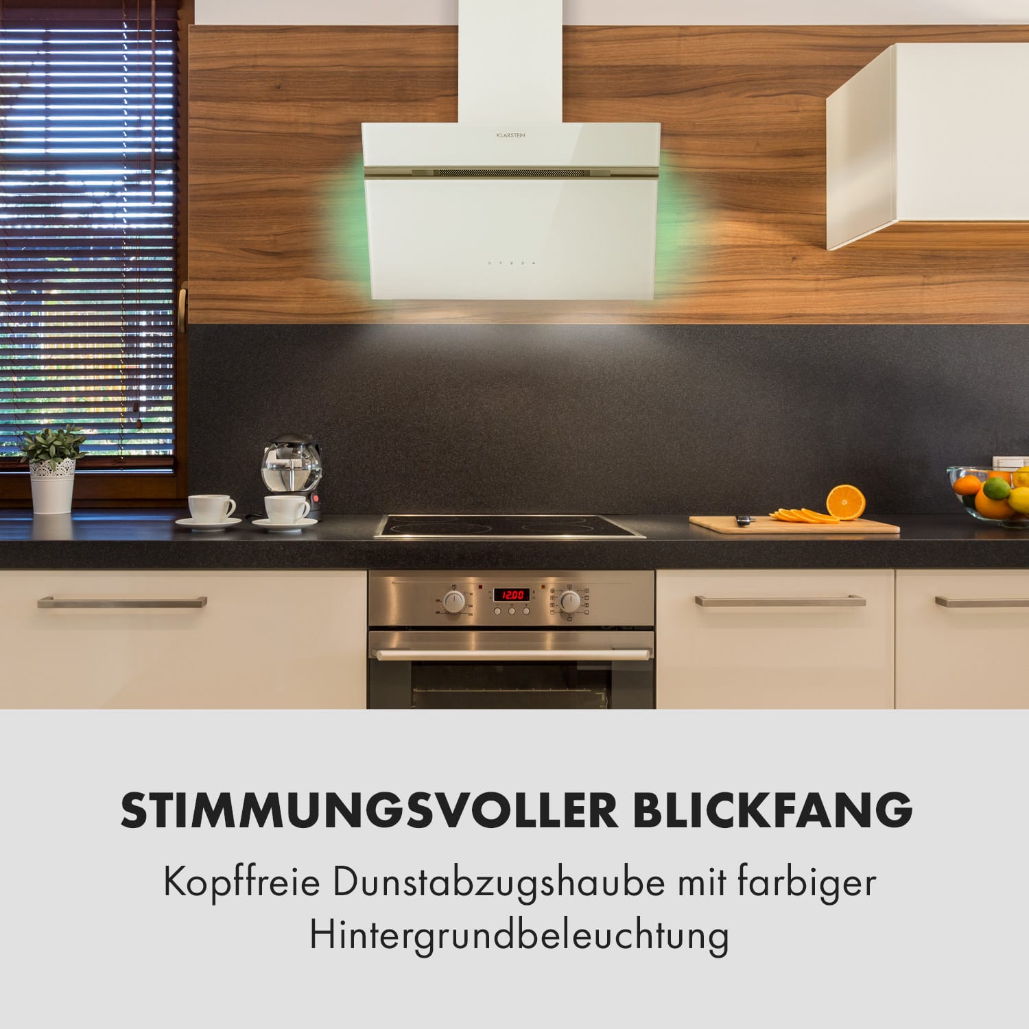 Alina Dunstabzugshaube 600 m³/h LED-Display Ambientelicht Glasfront 