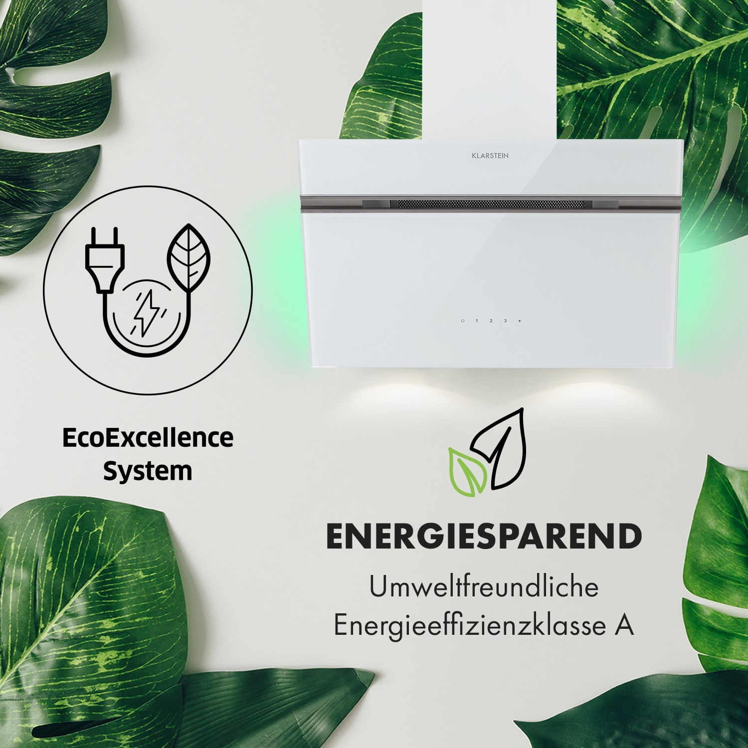 Alina Dunstabzugshaube 600 m³/h LED-Display Ambientelicht Glasfront 