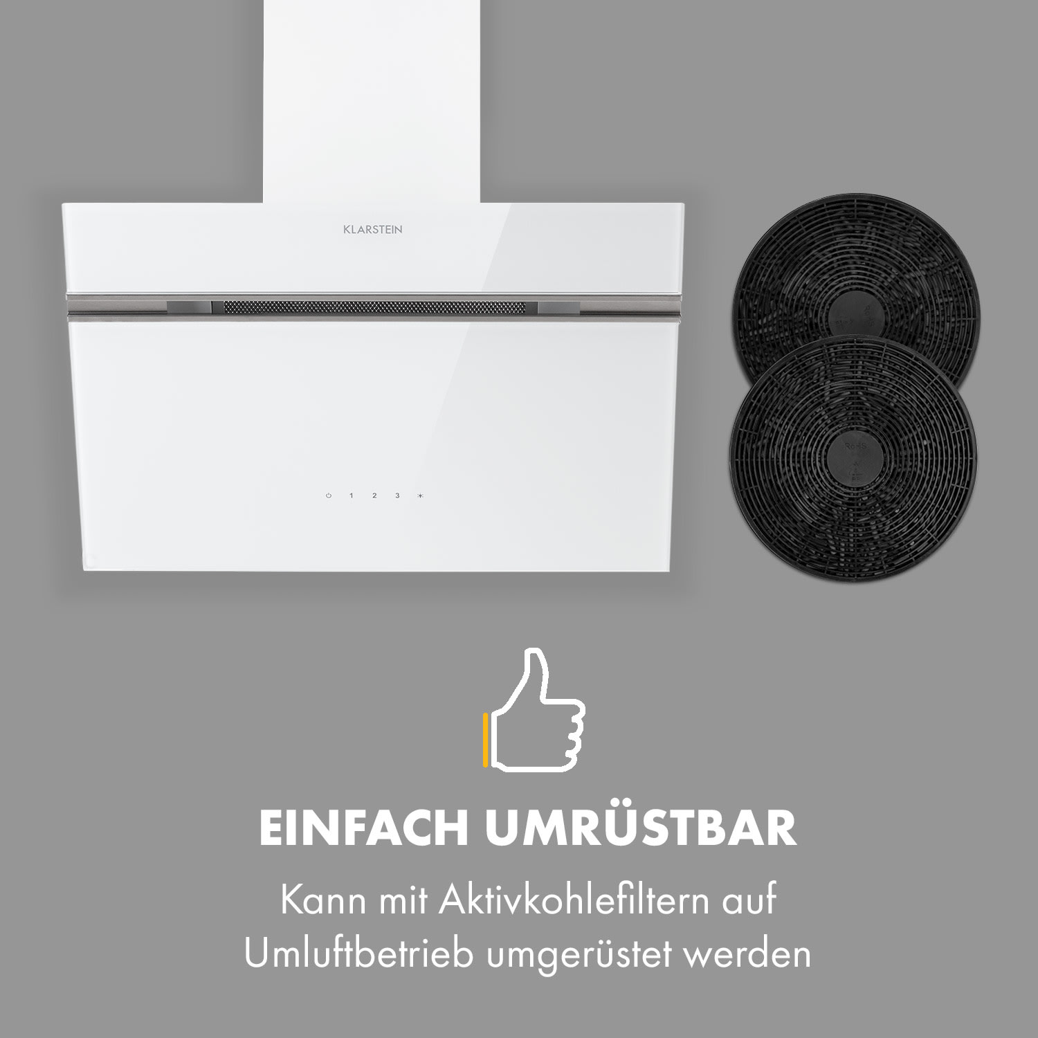 Alina Dunstabzugshaube 600 m³/h LED-Display Ambientelicht Glasfront 