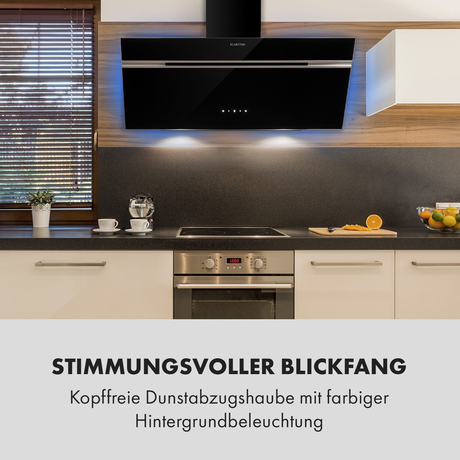Alina Dunstabzugshaube 90cm 600 m³/h LED-Display Ambientelicht schwarz 90 cm | Schwarz