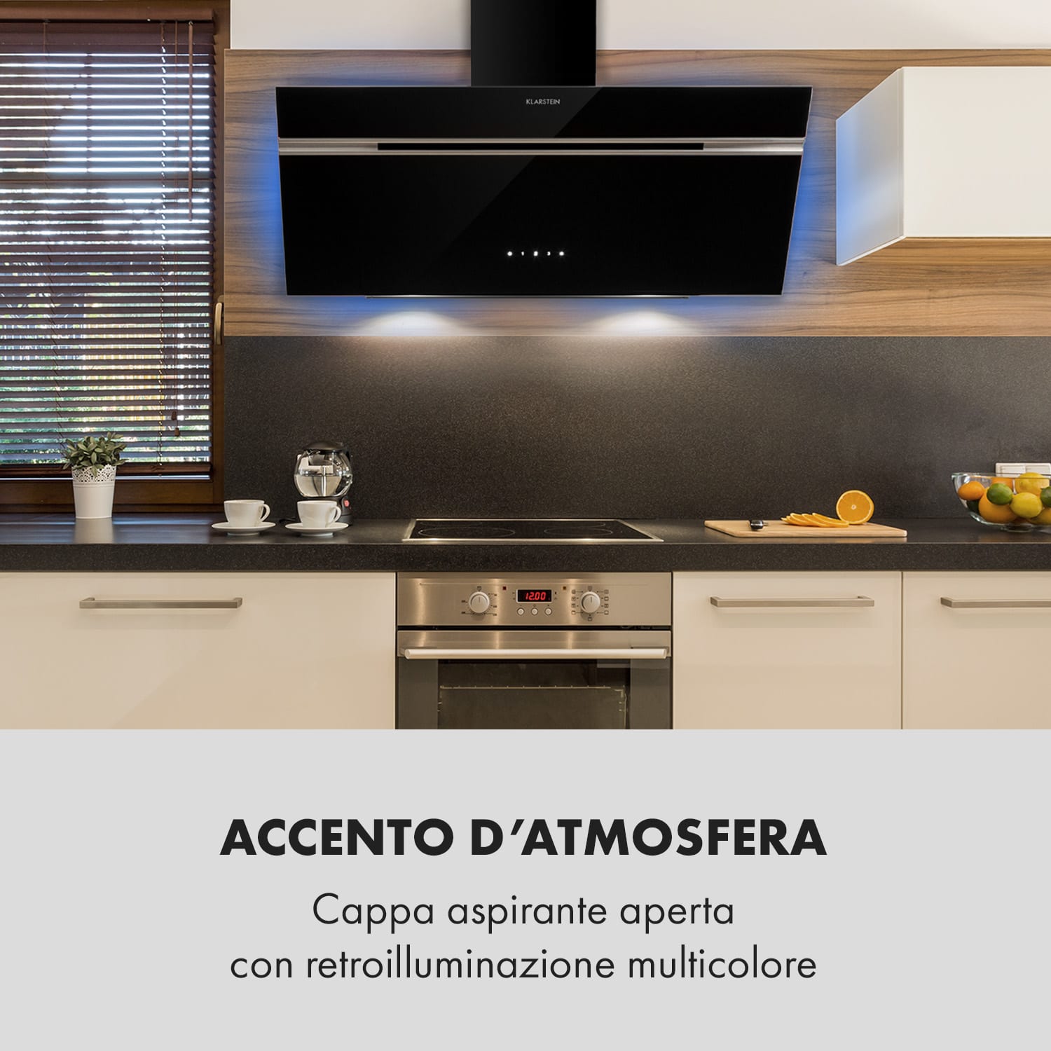 Alina Cappa Aspirante 90cm 600 m³/h Display LED Luce Ambiente nero 90 cm | Nero