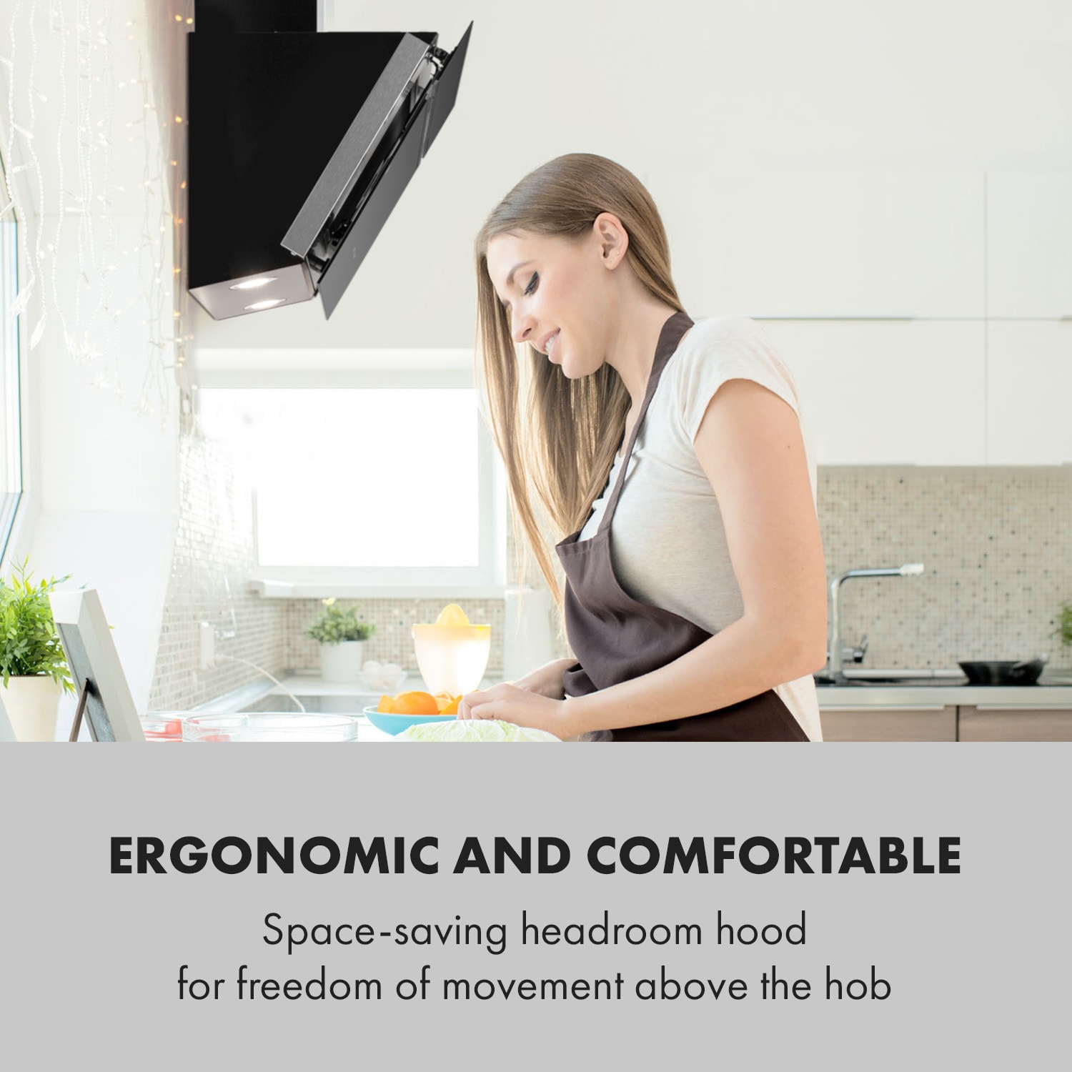 Alina, hotă, 90 cm, 600 m³ / h, display LED, lumină, neagră 90 cm | Negru