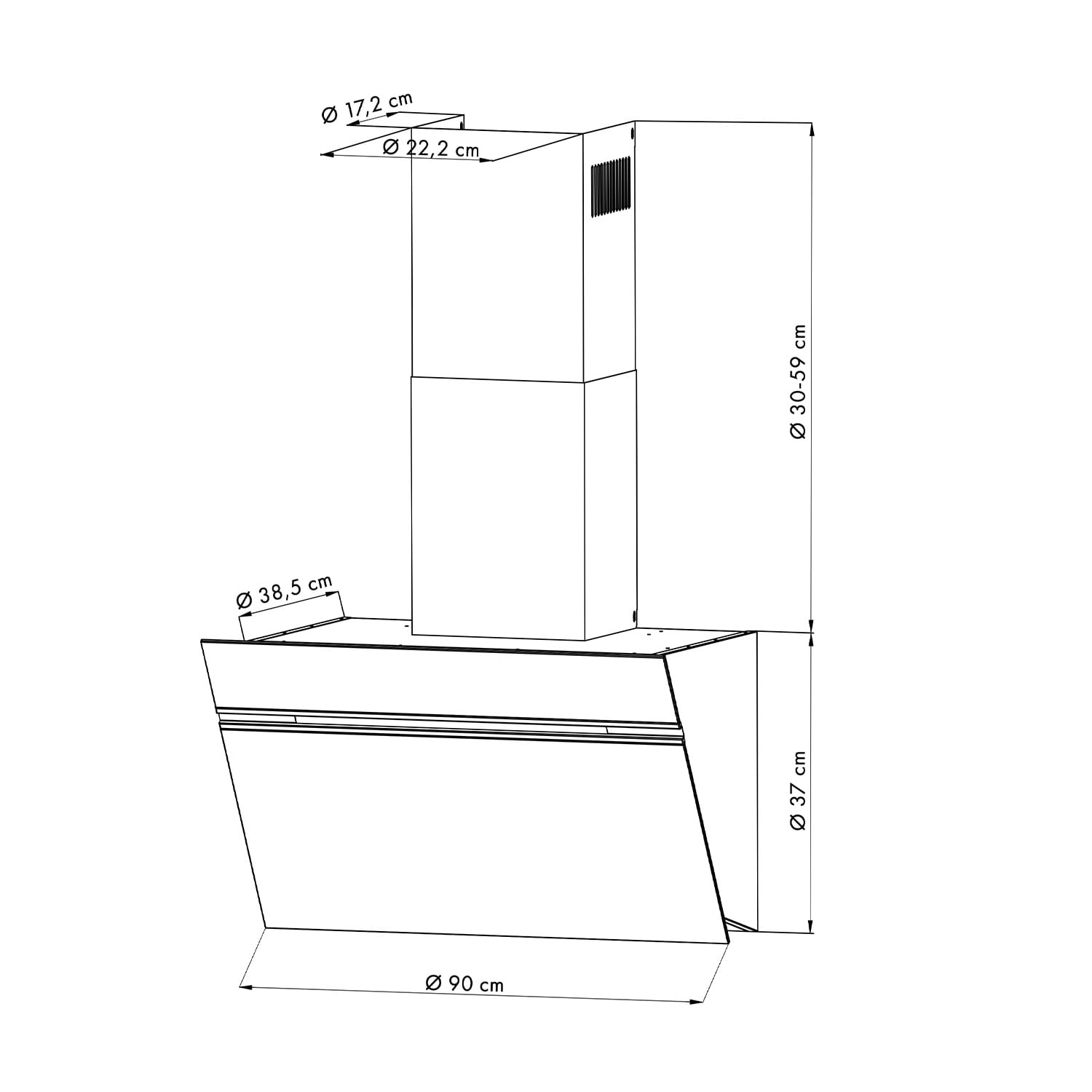 Alina, hotă, 90 cm, 600 m³ / h, display LED, lumină, neagră 90 cm | Negru