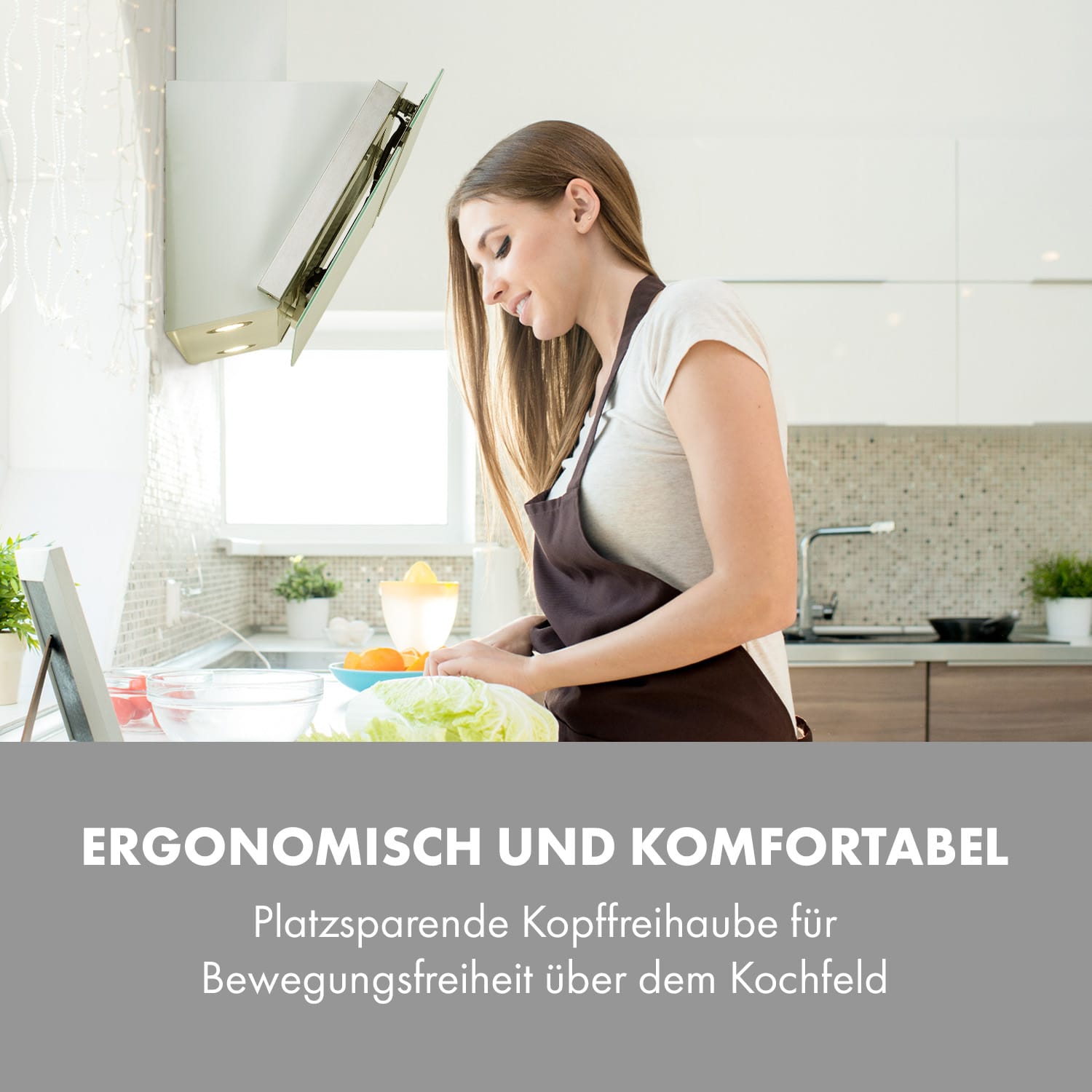 Alina Dunstabzugshaube 90 cm 600 m³/h Ambientelicht Glasfront weiß 90 cm | Weiß