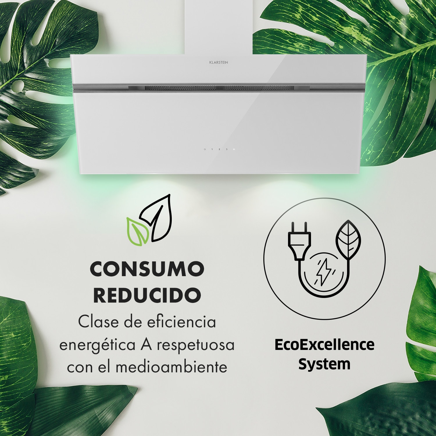 Alina campana extractora 90 cm 600 m³/h luz ambiental cristal frente de cristal blanco 