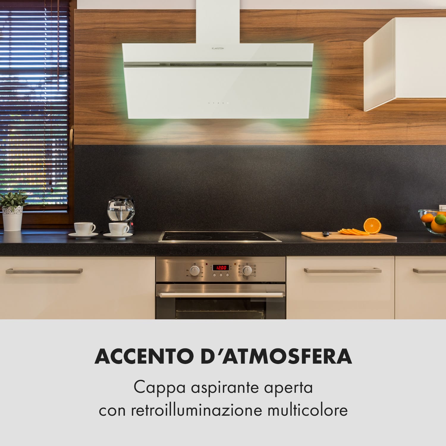 Alina cappa aspirante 90 cm 600 m³/h luce ambiente frontale di vetro bianco 90 cm | Bianco