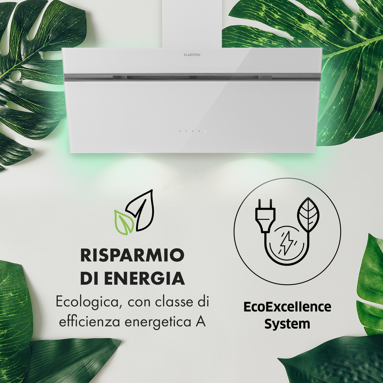 Alina cappa aspirante 90 cm 600 m³/h luce ambiente frontale di vetro bianco 90 cm | Bianco