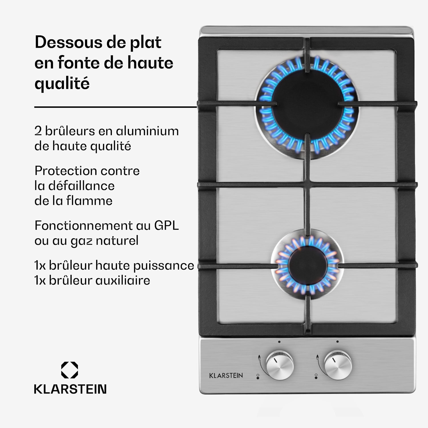 Ignito Domino gaskookplaat 2-vlammen brander roestvrij staal zilver 30 cm | Zilver
