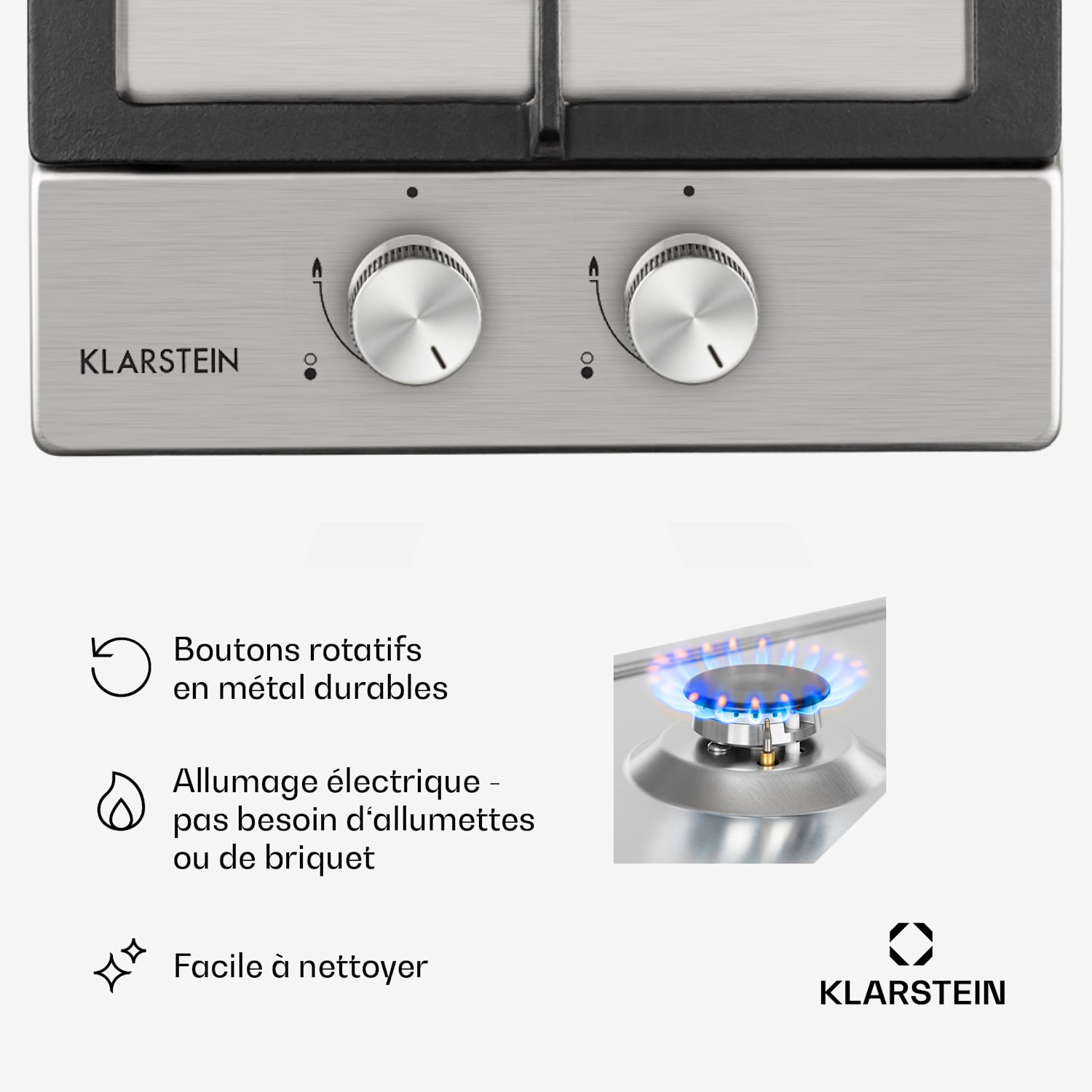Ignito Domino gaskookplaat 2-vlammen brander roestvrij staal zilver 30 cm | Zilver