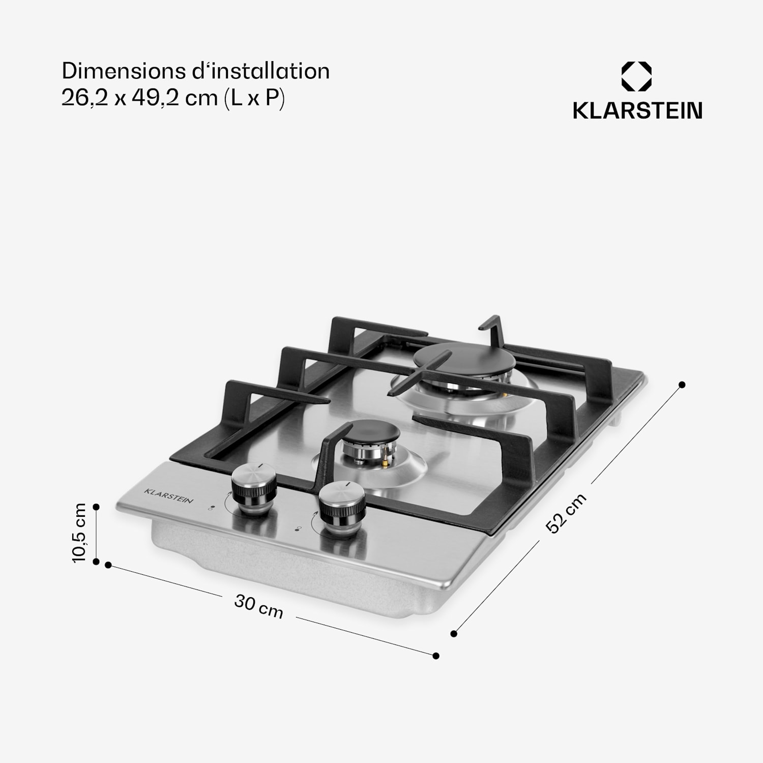 Ignito Domino gaskookplaat 2-vlammen brander roestvrij staal zilver 30 cm | Zilver