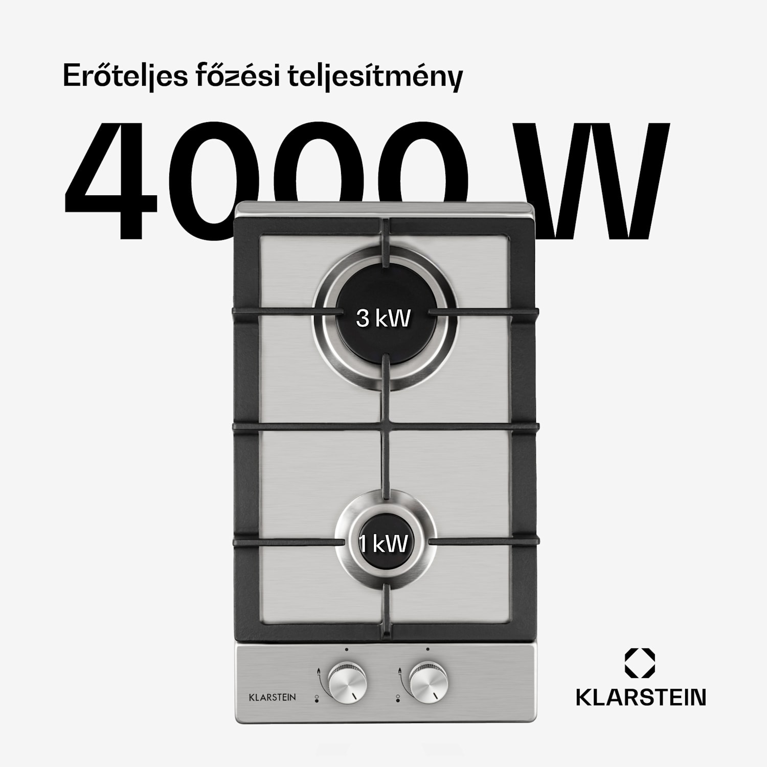 Ignito Domino, gázfőzőlap, 2 Sabaf égő, rozsdamentes acél, ezüst 30 cm | Ezüst