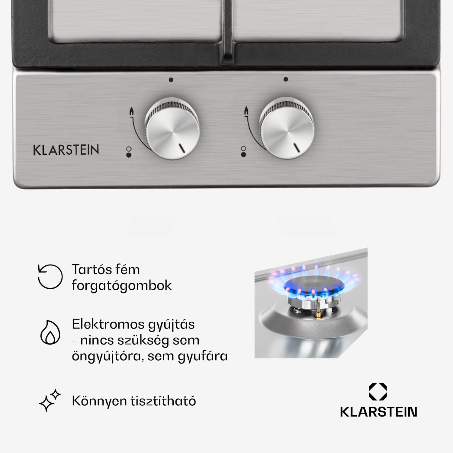Ignito Domino, gázfőzőlap, 2 Sabaf égő, rozsdamentes acél, ezüst 30 cm | Ezüst
