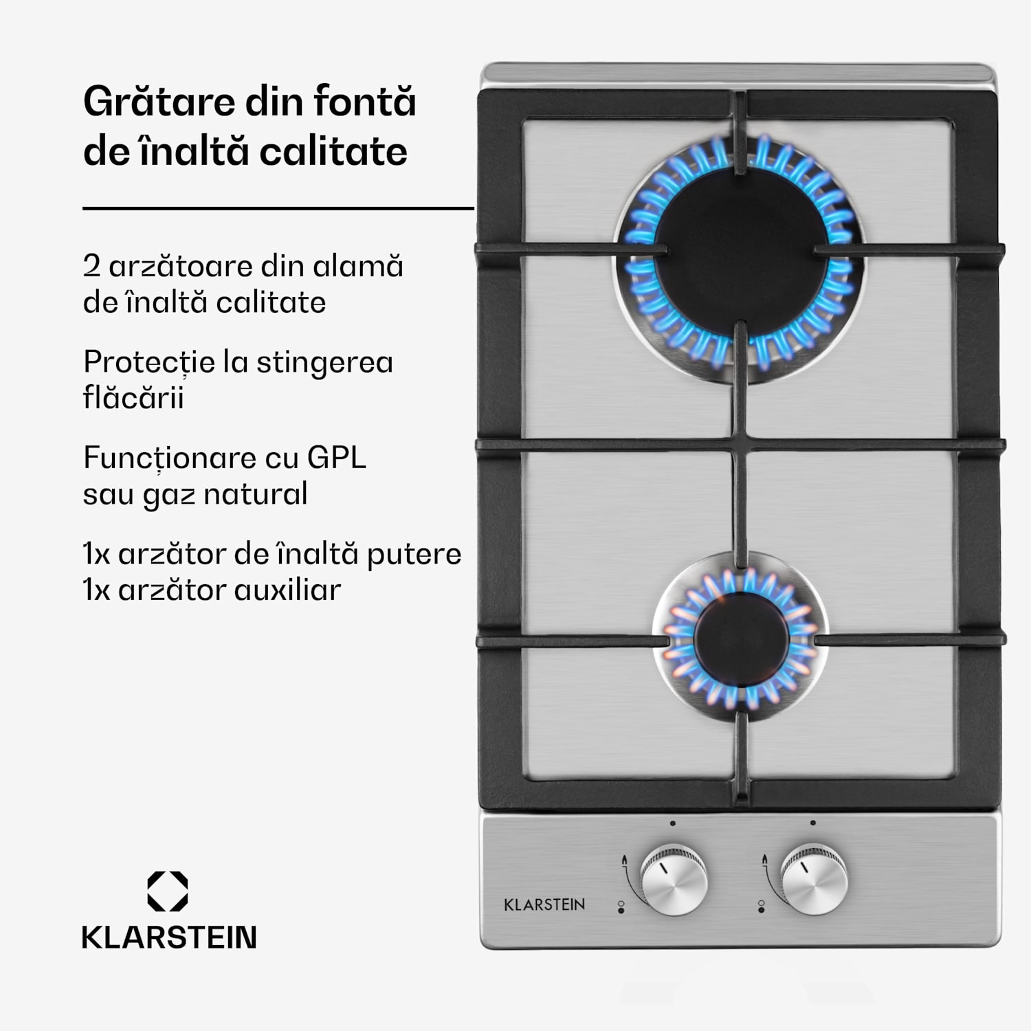 Ignito Domino, plită pe gaz, 2 arzătoare Sabaf, oțel inoxidabil, argintiu 30 cm | Argintiu