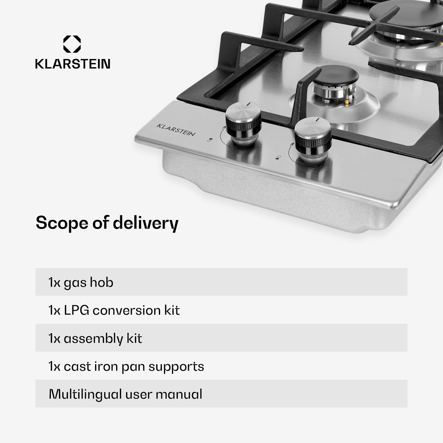 Ignito Domino gaskookplaat 2-vlammen brander roestvrij staal zilver 30 cm | Zilver
