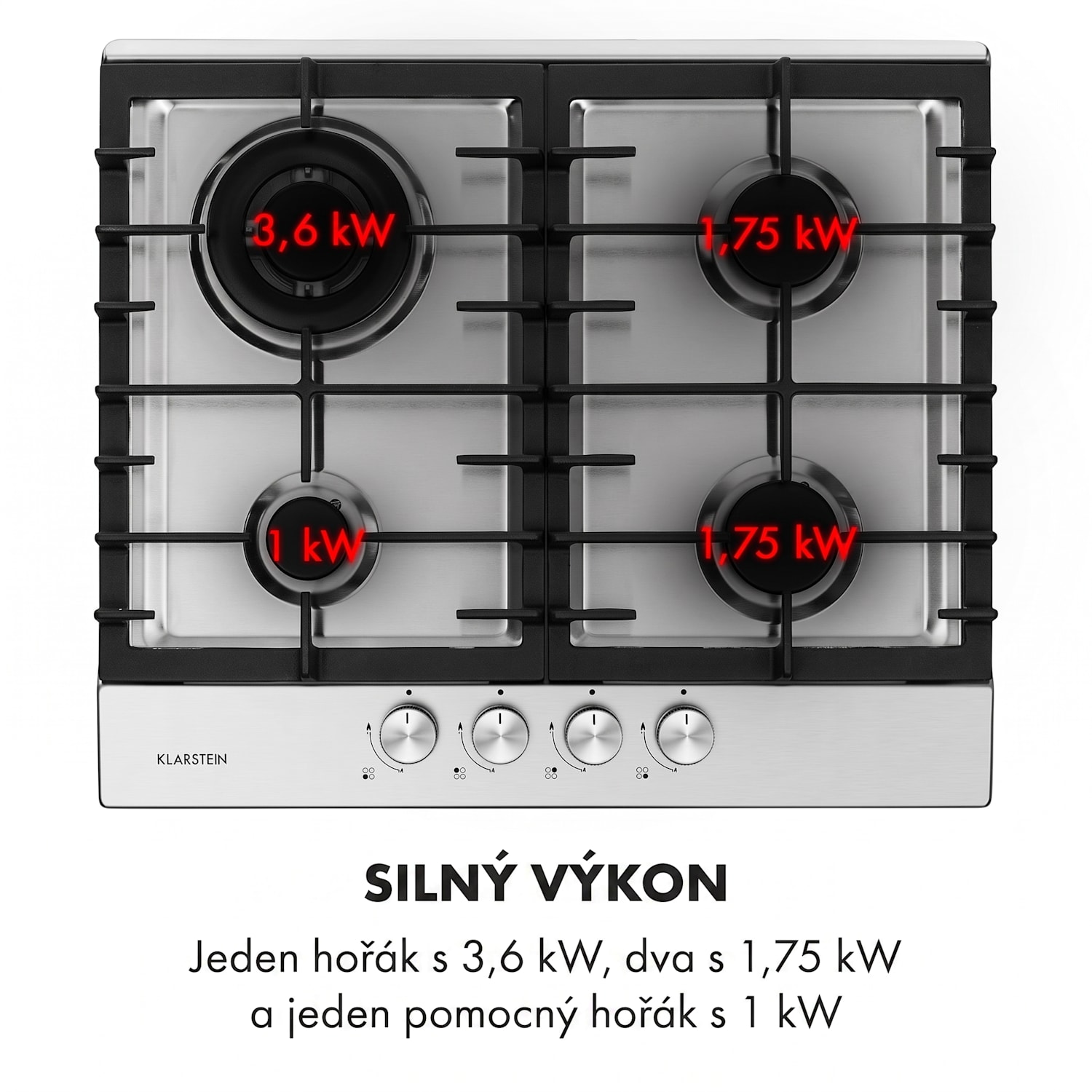 Ignito 4 Zonen, plynová varná deska, 4 hořáky Sabaf, nerezová ocel, stříbrná 60 cm | Stříbrná