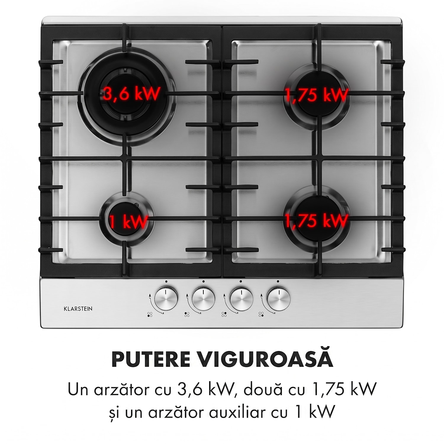 Ignito 4 Zonen, plită pe gaz, 4 arzătoare Sabaf, oțel inoxidabil, argintiu 60 cm | Argintiu