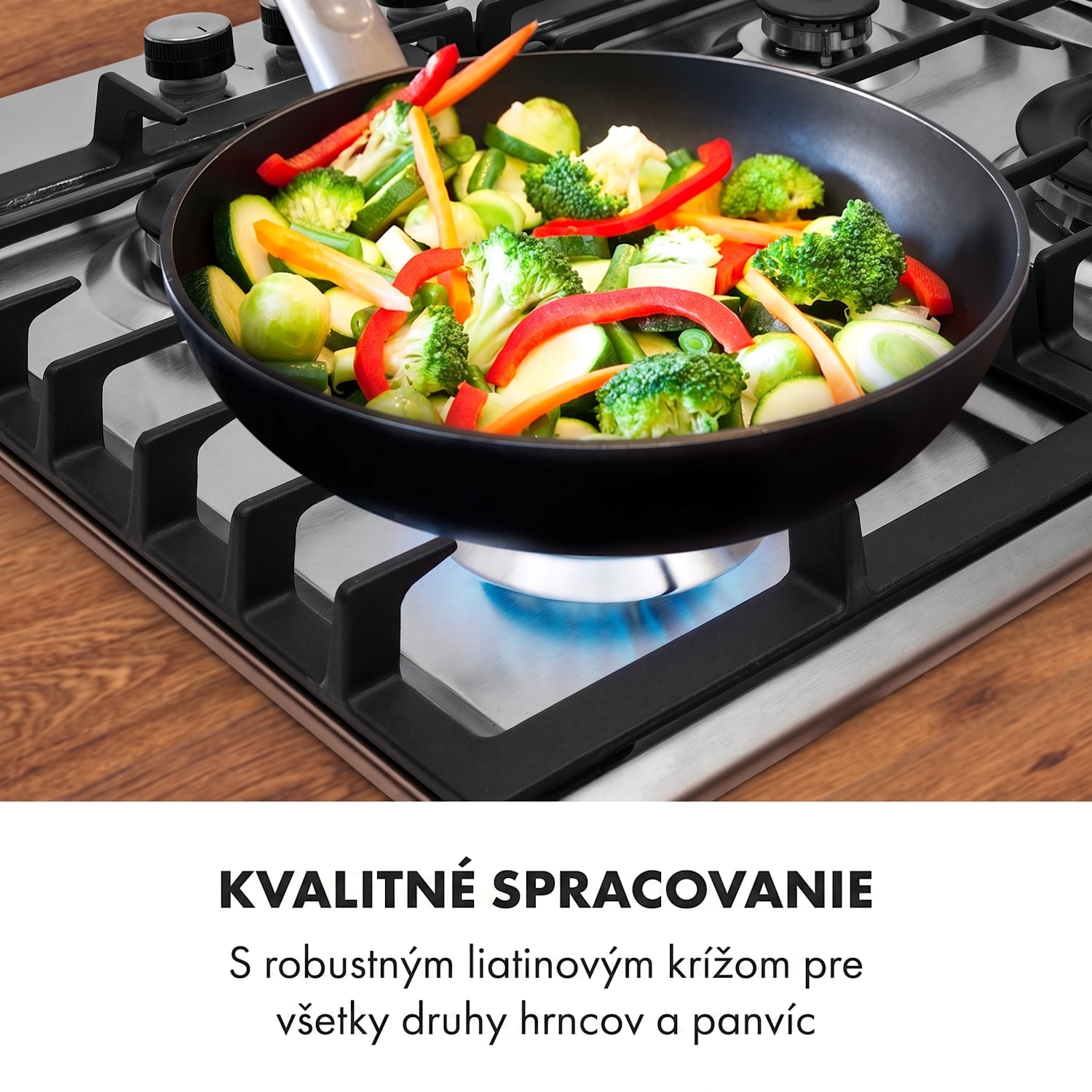 Ignito 4 Zonen, plynová varná doska, 4 Sabaf horáky, nehrdzavejúca oceľ, strieborná 60 cm | Strieborná