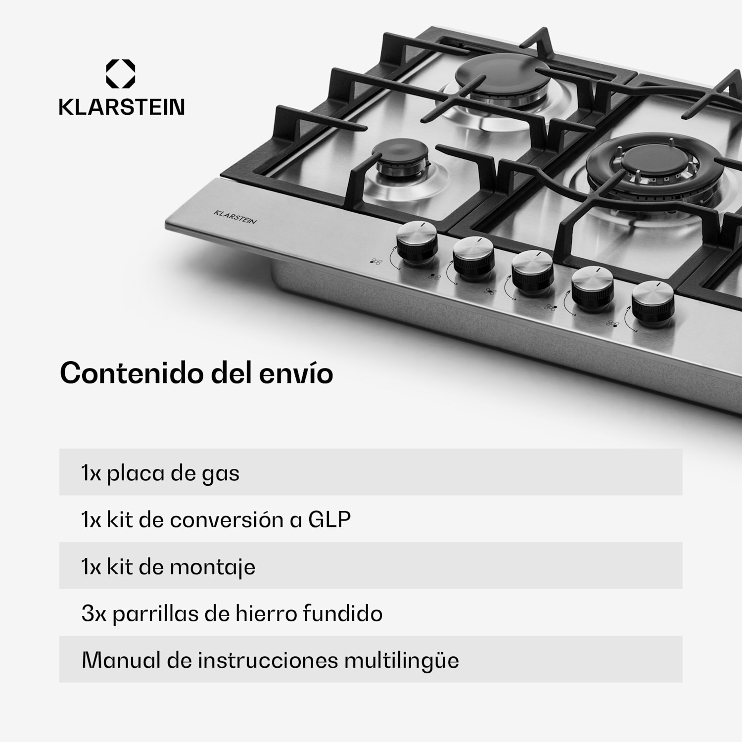 Ignito cocina a gas con 5 zonas 5 fogones acero inoxidable plateada 75 cm | Plata