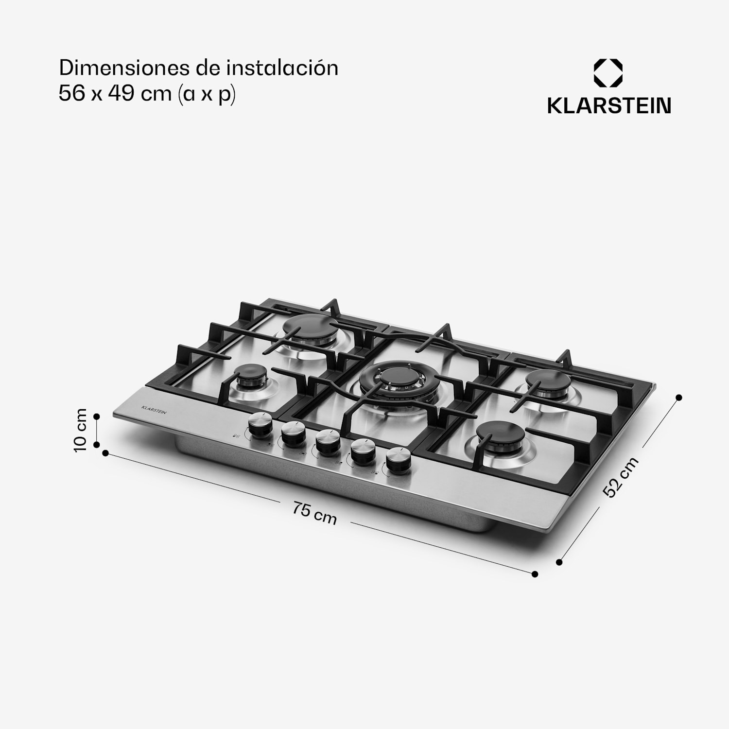 Ignito cocina a gas con 5 zonas 5 fogones acero inoxidable plateada 75 cm | Plata