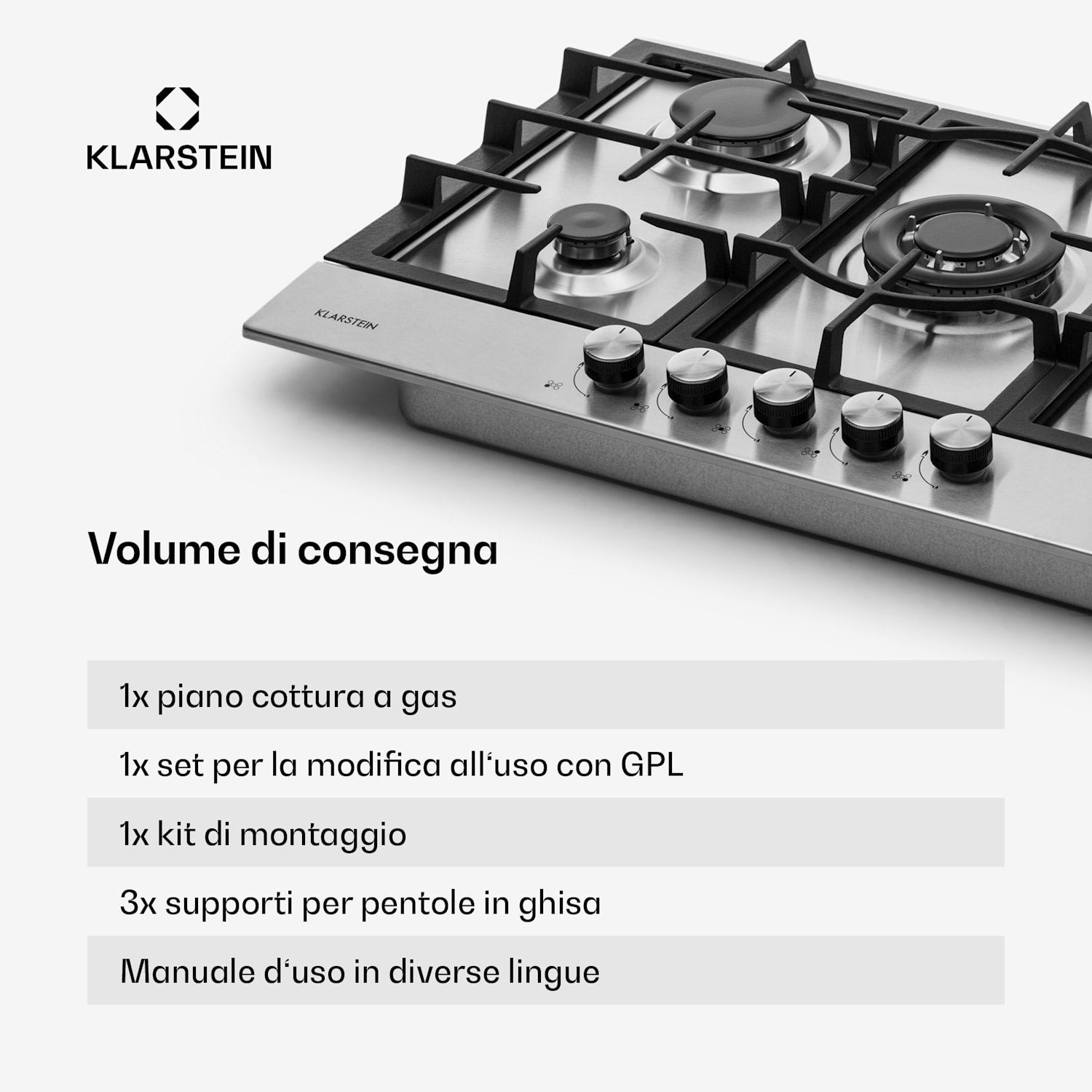 Ignito 5 Zone Fornello A Gas a Bruciatori 5 Fiamme Inox argento 75 cm | Argento