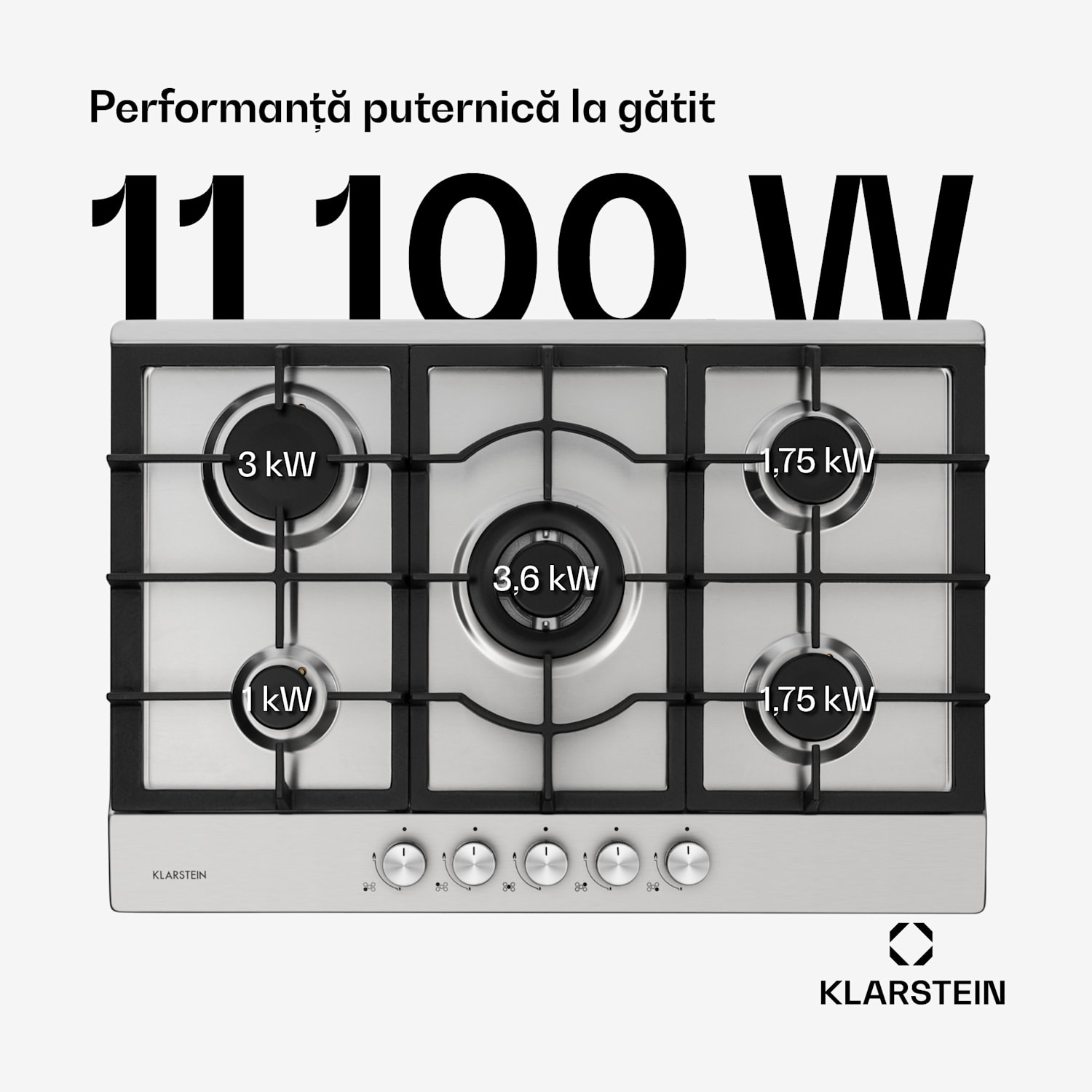Ignito 5 Zonen, plită pe gaz, 5 arzătoare Sabaf, oțel inoxidabil, argintiu 75 cm | Argintiu