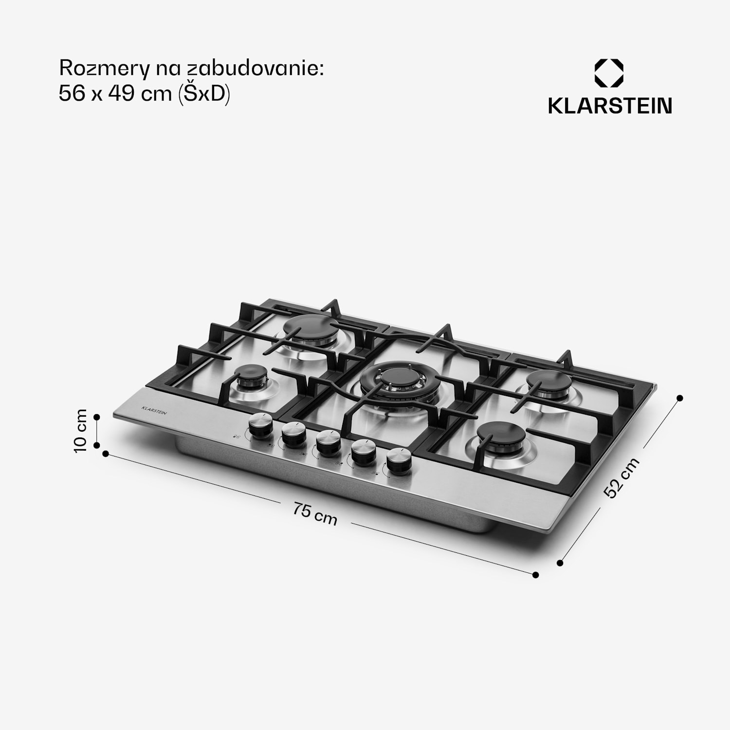 Ignito 5 Zonen, plynová varná doska, 5 Sabaf horákov, nehrdzavejúca oceľ, strieborná 75 cm | Strieborná