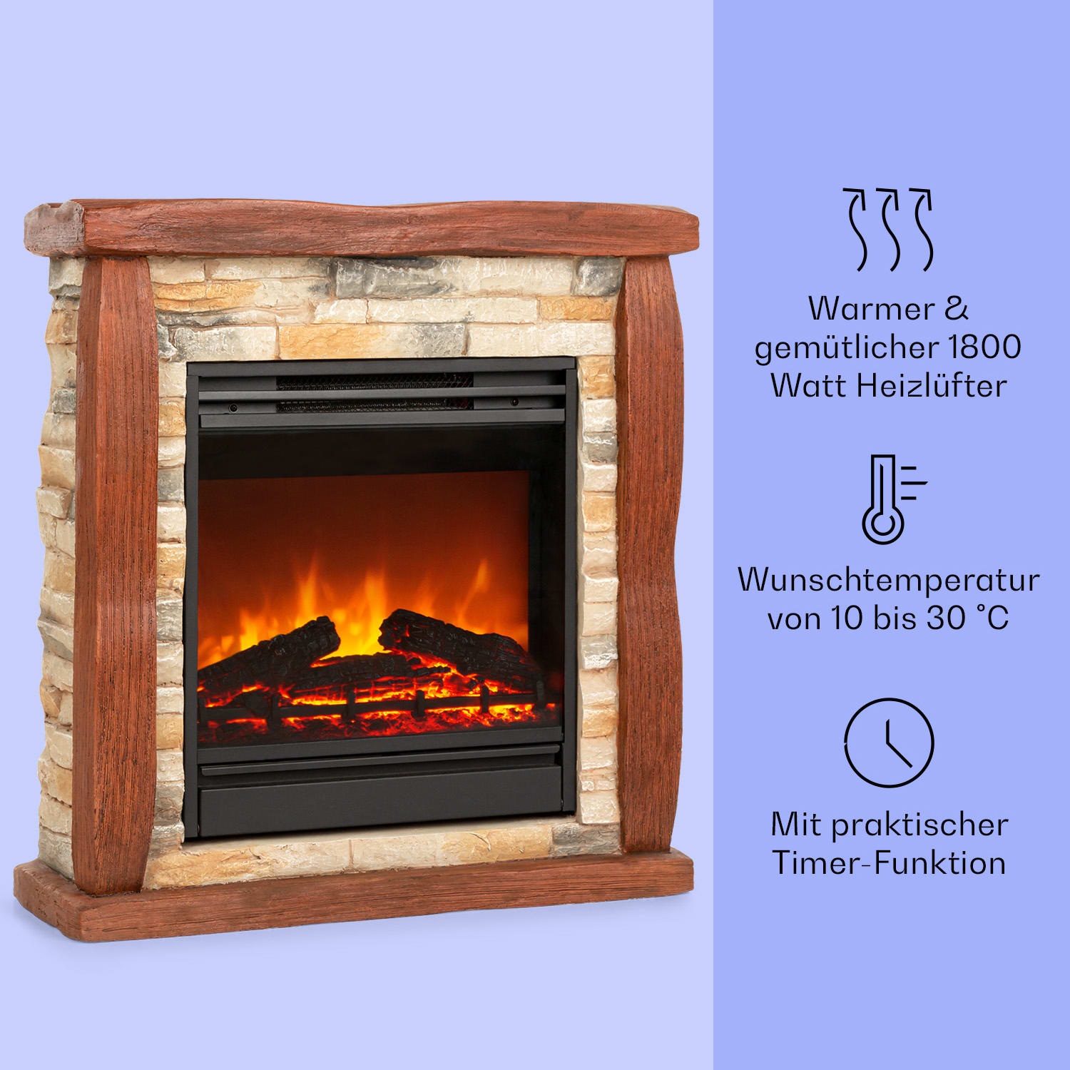 Lienz - Camino elettrico, 1800 W, elementi decorativi in polystone, telecomando Marrone chiaro