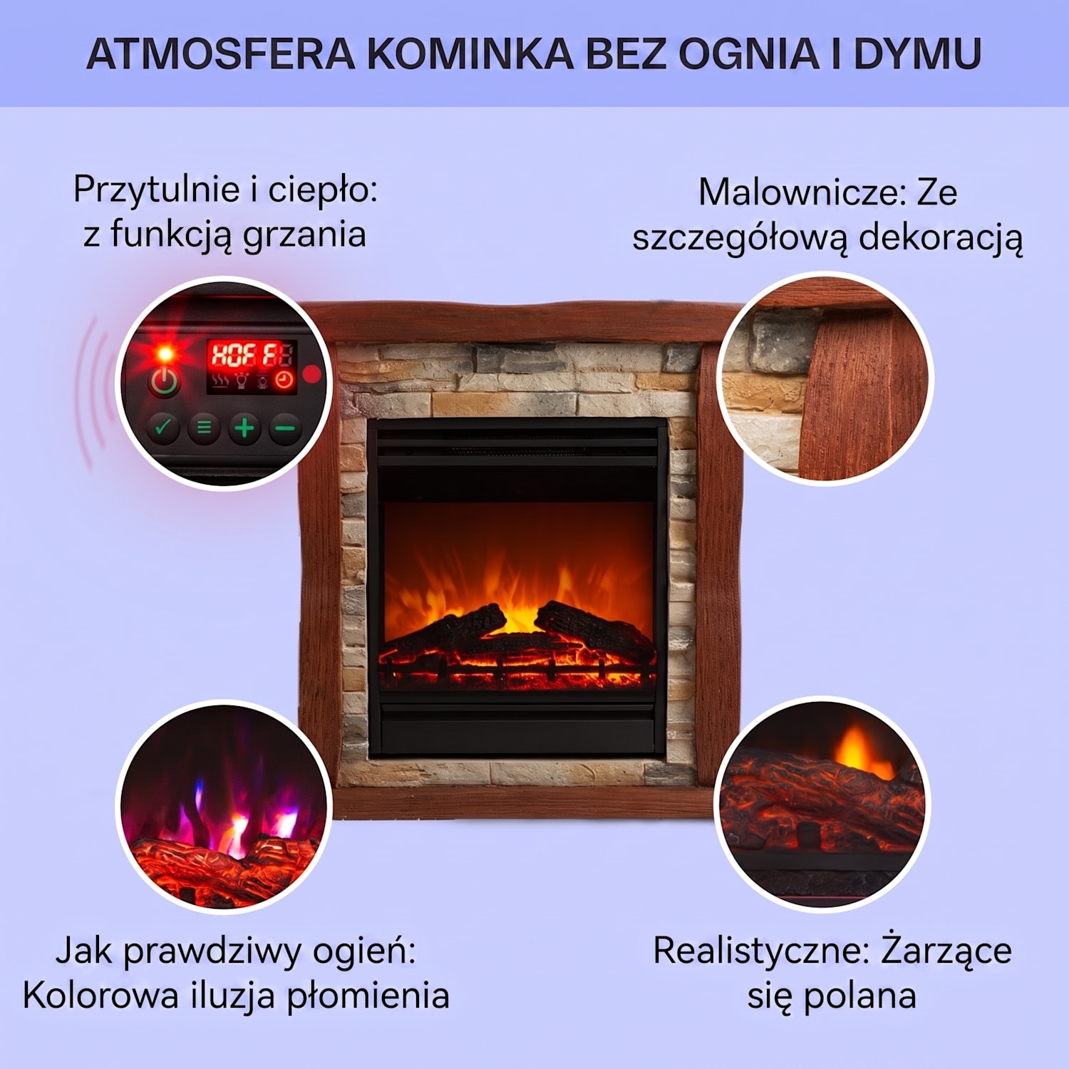 Lienz, kominek elektryczny, 1800 W, wygląd kamienia, Polystone, pilot zdalnego sterowania Jasnobrązowy