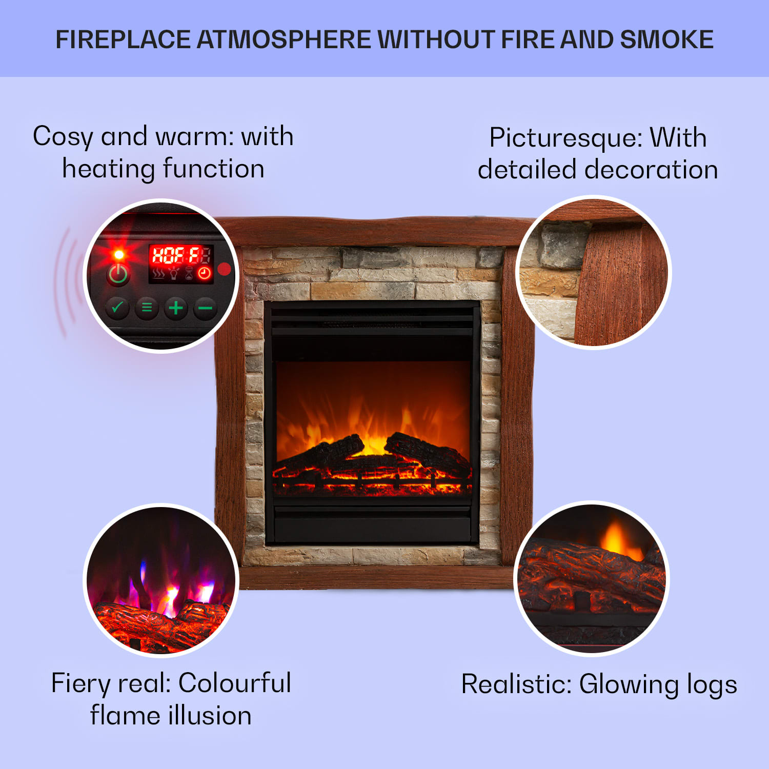 Lienz, električni kamin, 1800 W, izgled kamena, Polystone, daljinski upravljač Svijetlosmeđa