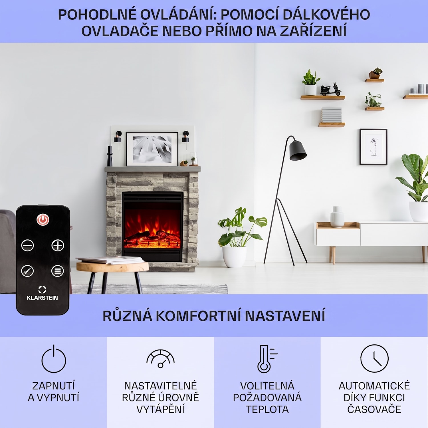 Lienz, elektrický krb, 1800 W, vzhled kamene, dálkové ovládání, světle šedý Světle šedá | Světle šedá