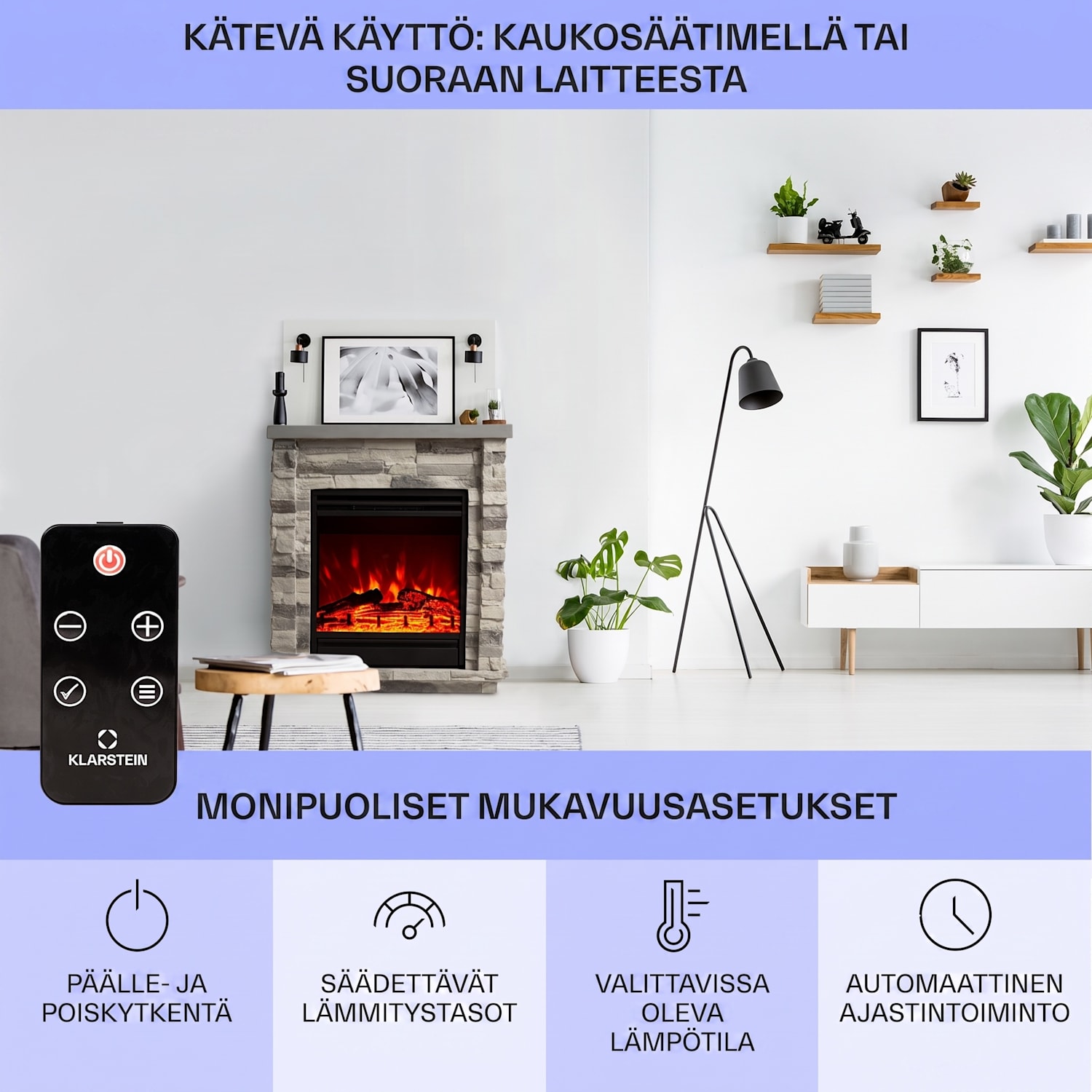 Lienz sähkötakka 1800 W kivikoristelut polystone-materiaalia kaukosäädin Vaaleanharmaa | Vaaleanharmaa