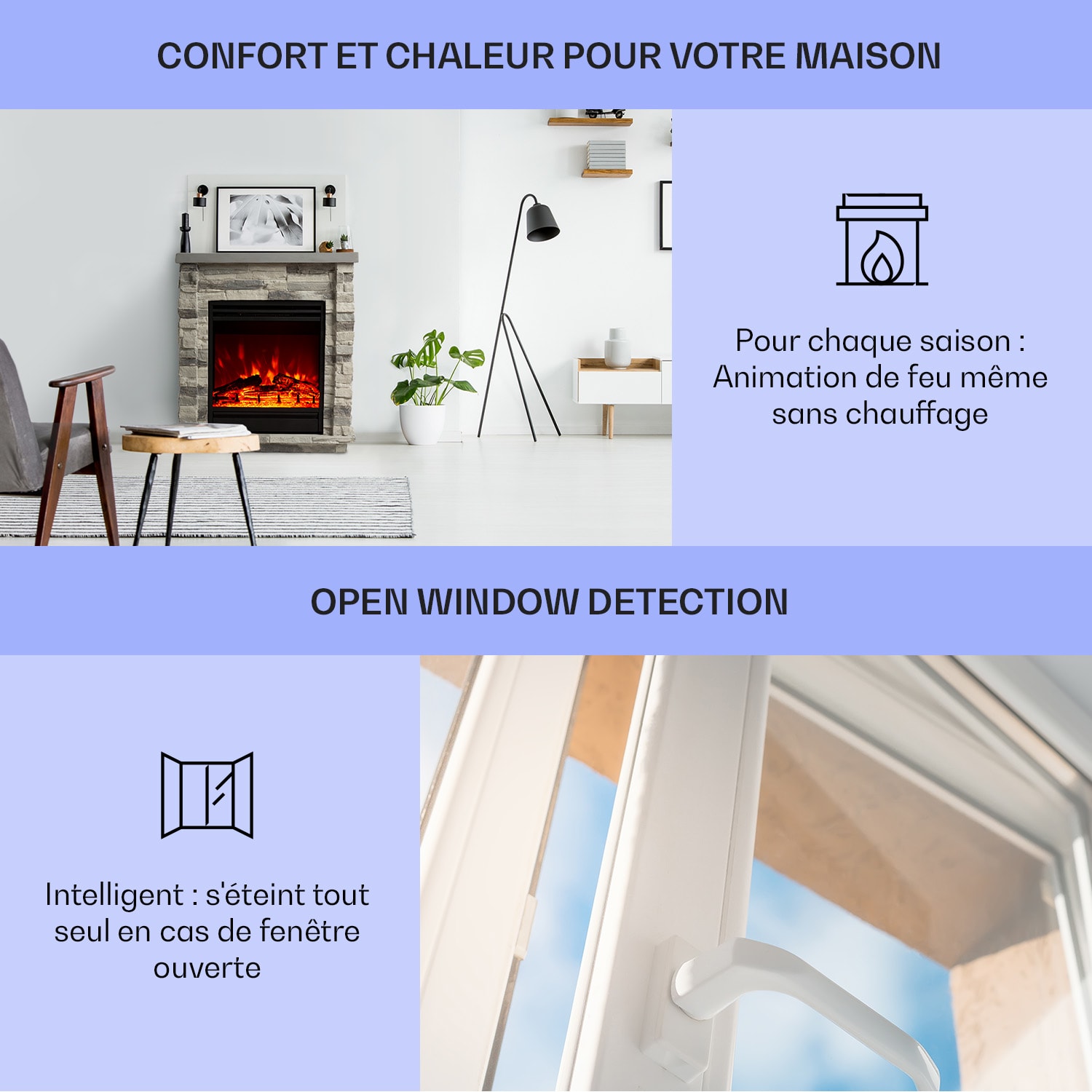 Cheminée électrique Lienz 1800W décor pierre Polystone Télécommande Gris Clair | Gris Clair