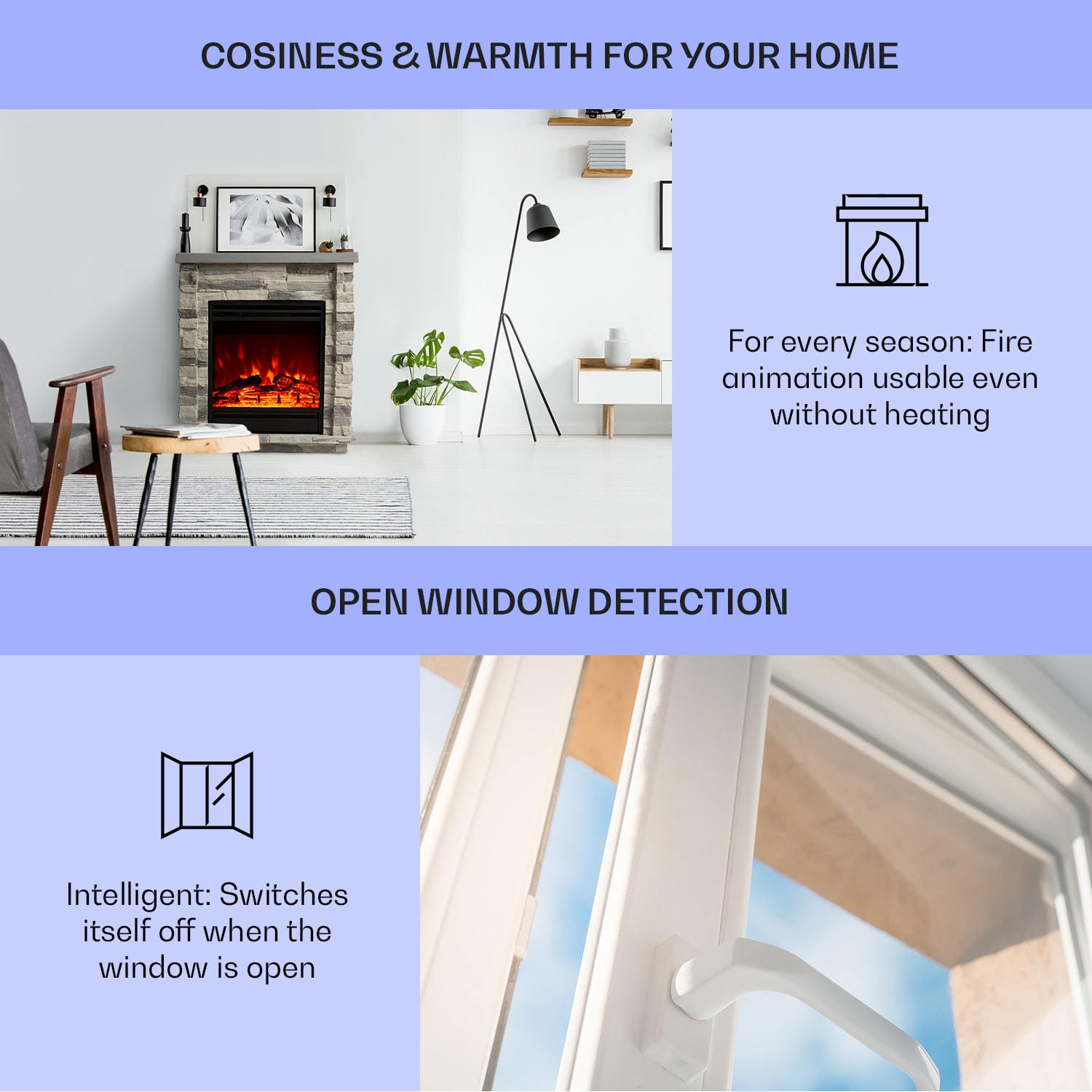 Lienz elektrische haard 1800W steen-decoratie polystone afstandsbediening Lichtgrijs | Lichtgrijs