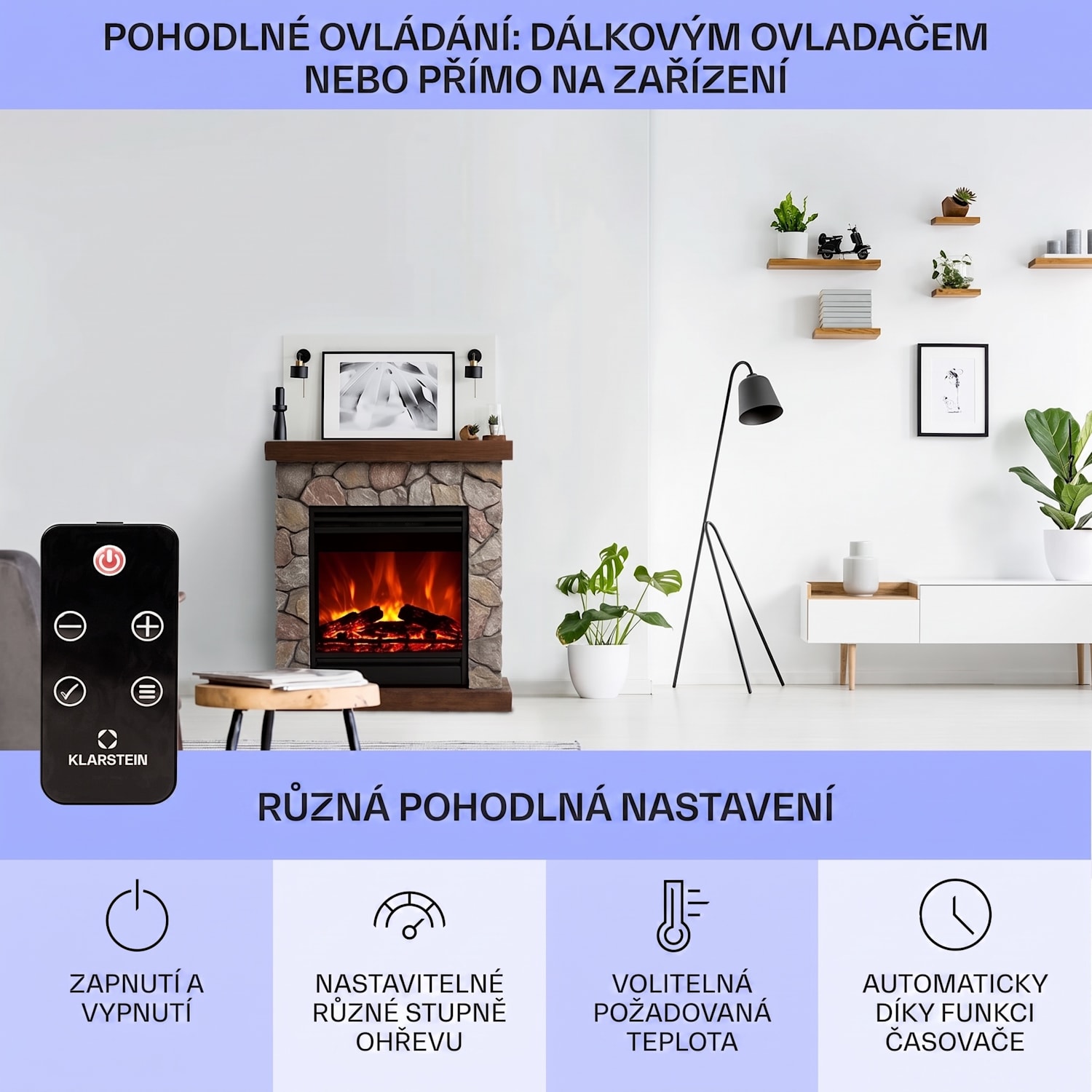 Lienz, elektrický krb, 1800 W, vzhled kamene, dálkové ovládání, hnědý 