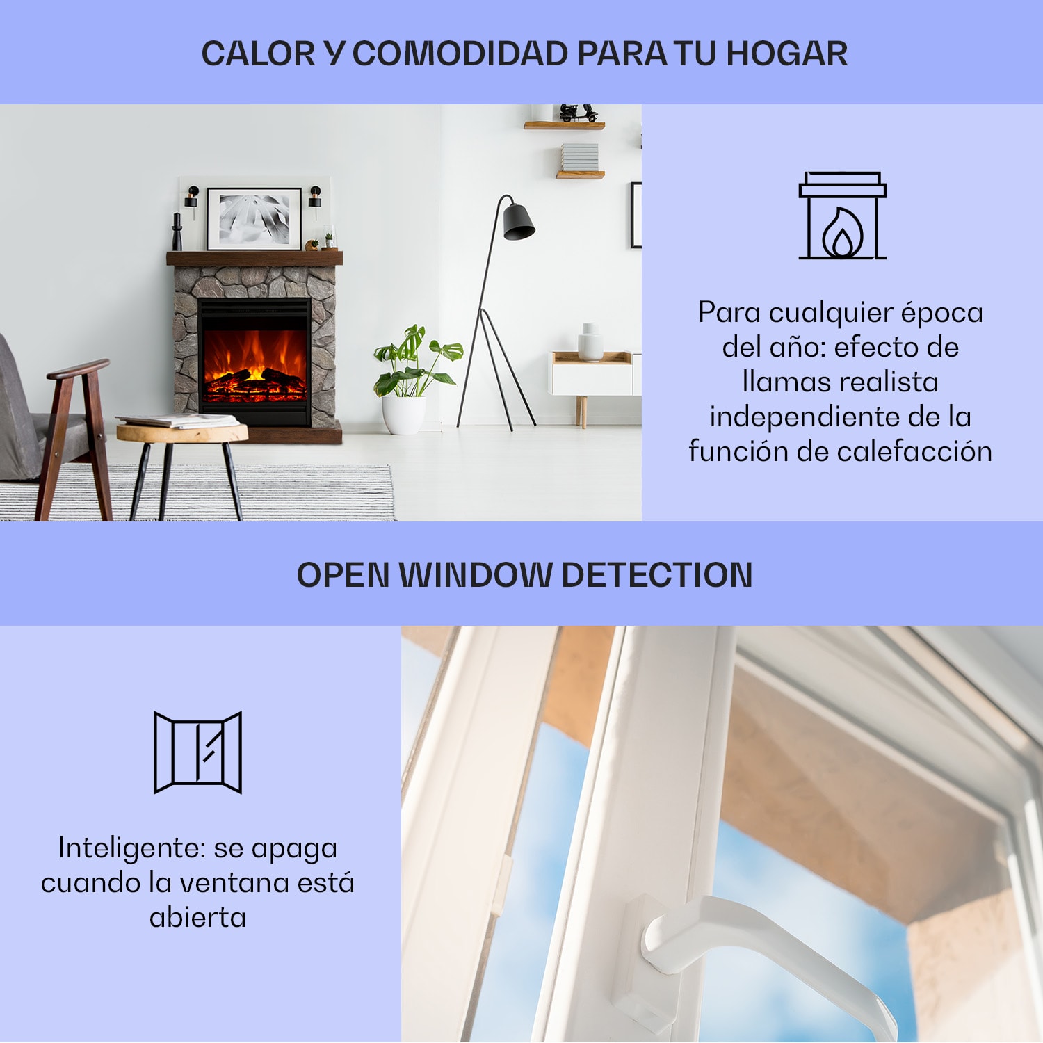 Chimenea eléctrica Lienz 1800W piedra decorativa de Polystone Mando a distancia Gris Claro | Marrón Oscuro