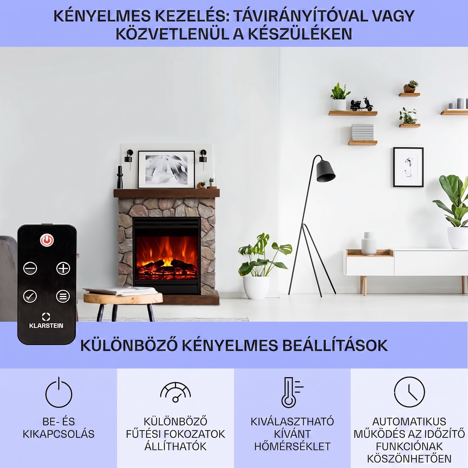 Lienz, elektromos kandalló, 1800 W, kő hatás, távirányító, barna 
