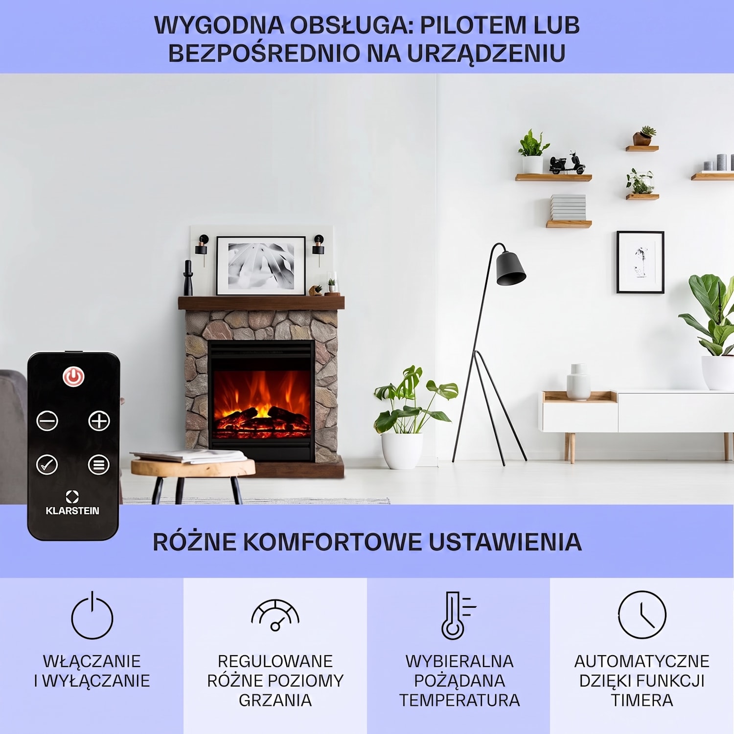 Lienz, kominek elektryczny, 1800 W, wygląd kamienia, pilot zdalnego sterowania, brązowy Jasnoszary | Ciemnobrązowy