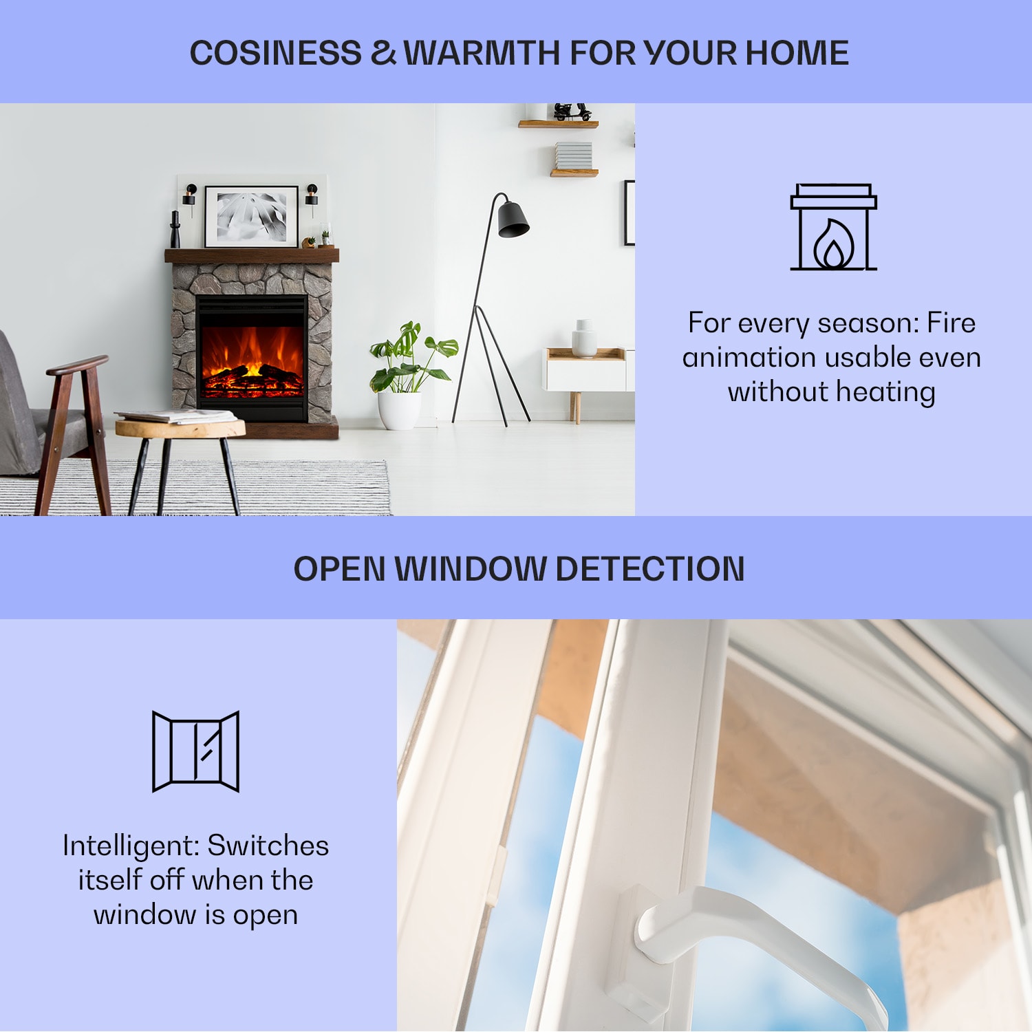 Lienz, elektrický krb, 1800 W, vzhled kamene, dálkové ovládání, hnědý Světle šedá | Tmavě Hnědá