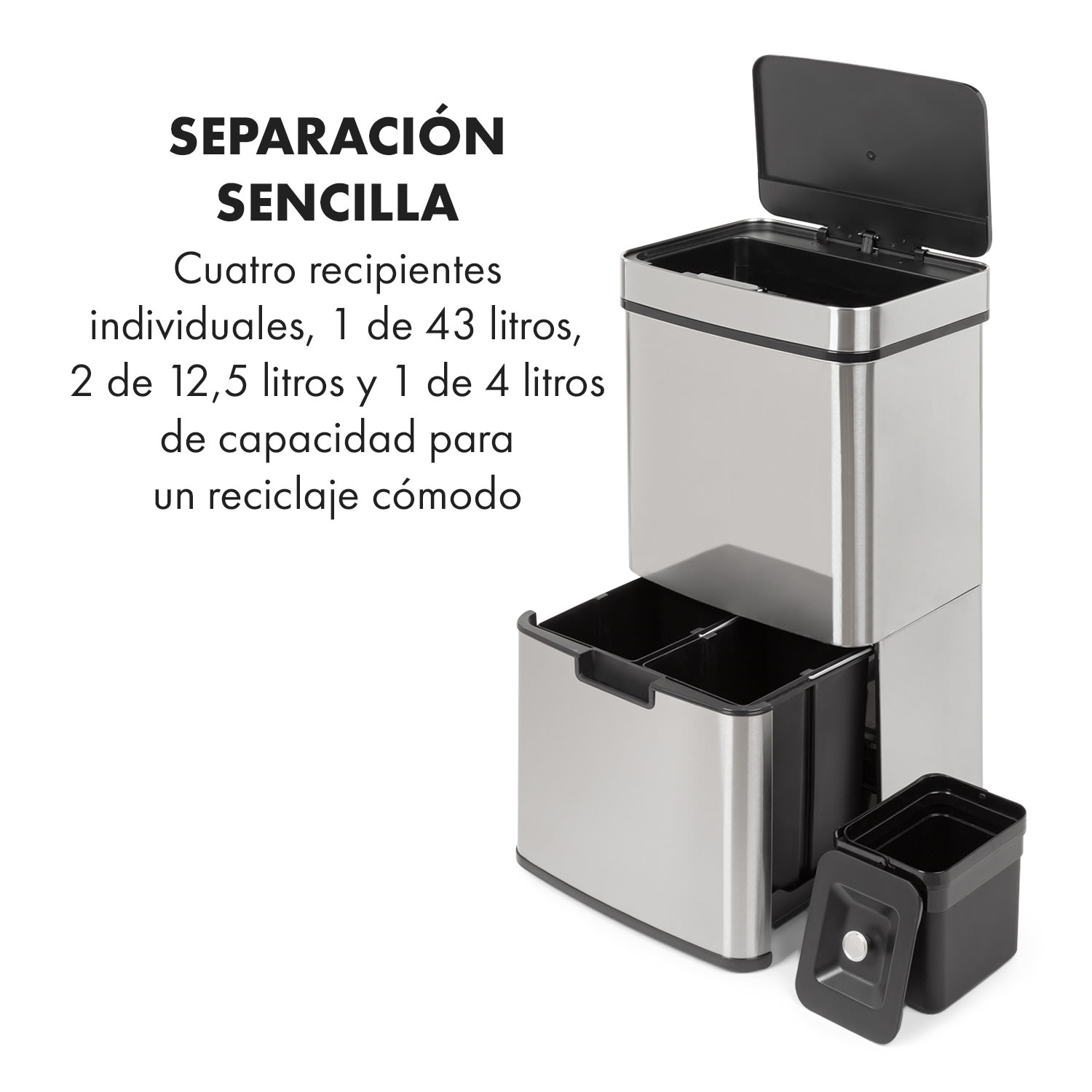 Touchless Cubo de basura con sensor de 72 L 4 compartimentos ABS PP Acero inoxidable Plata Metálica