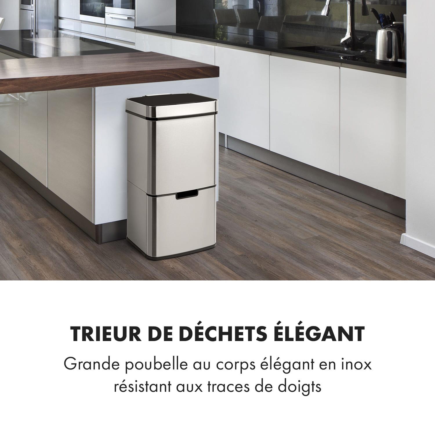 Touchless Poubelle avec capteur 72 litres 4 bacs ABS PP & inox Argent Métallisé