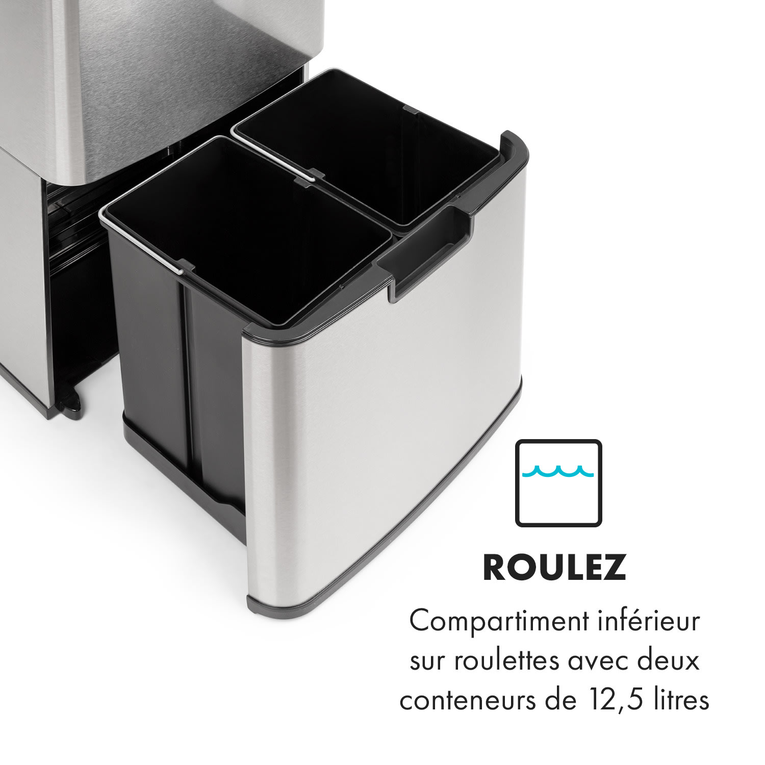 Touchless Poubelle avec capteur 72 litres 4 bacs ABS PP & inox Argent Métallisé