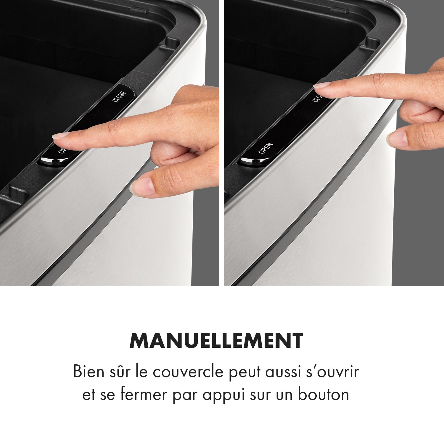 Touchless Poubelle avec capteur 72 litres 4 bacs ABS PP & inox Argent Métallisé