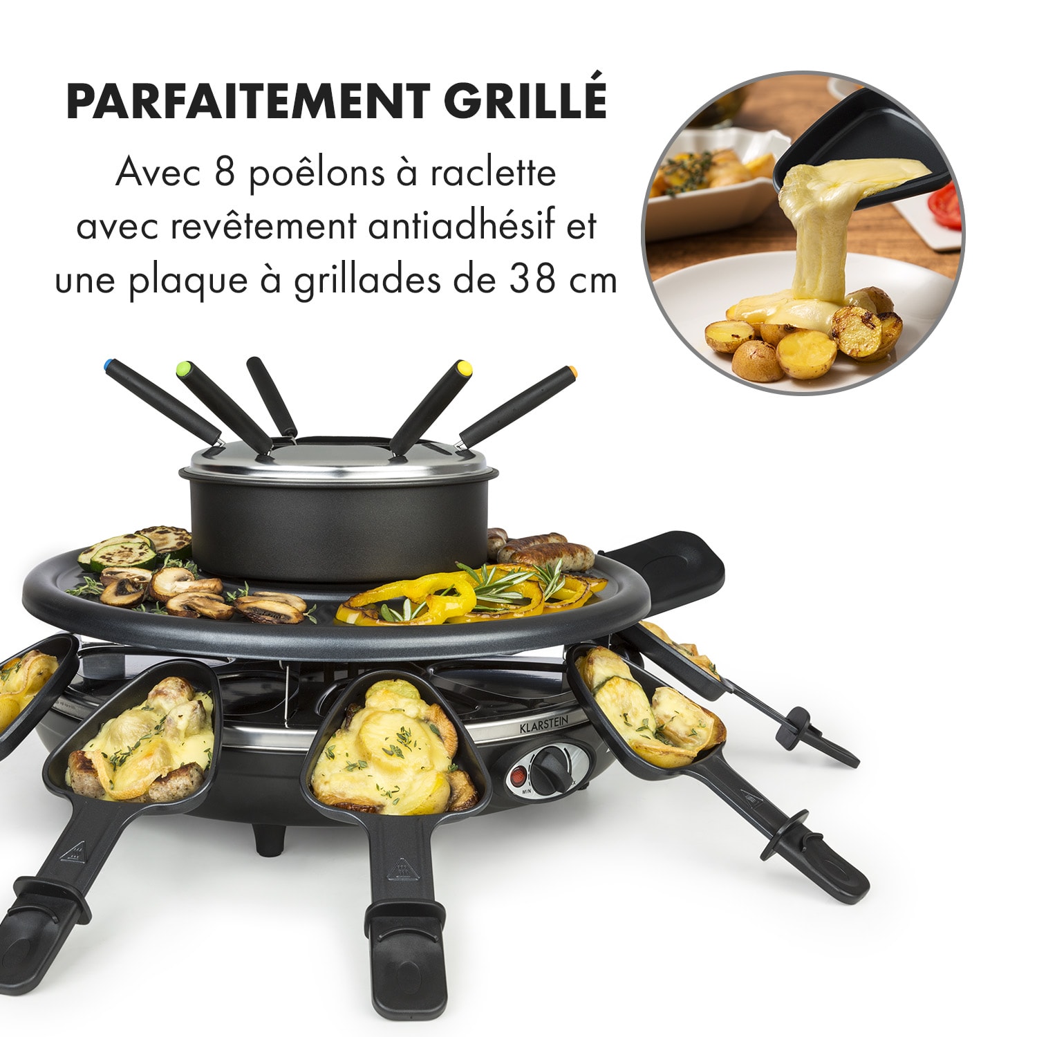 Fonduelette Appareil à raclette et fondue 1350W 1 litre Ø 8 cm 8 perso 