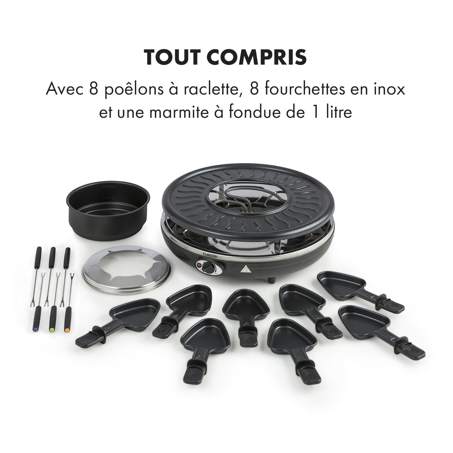 Fonduelette Appareil à raclette et fondue 1350W 1 litre Ø 8 cm 8 perso 