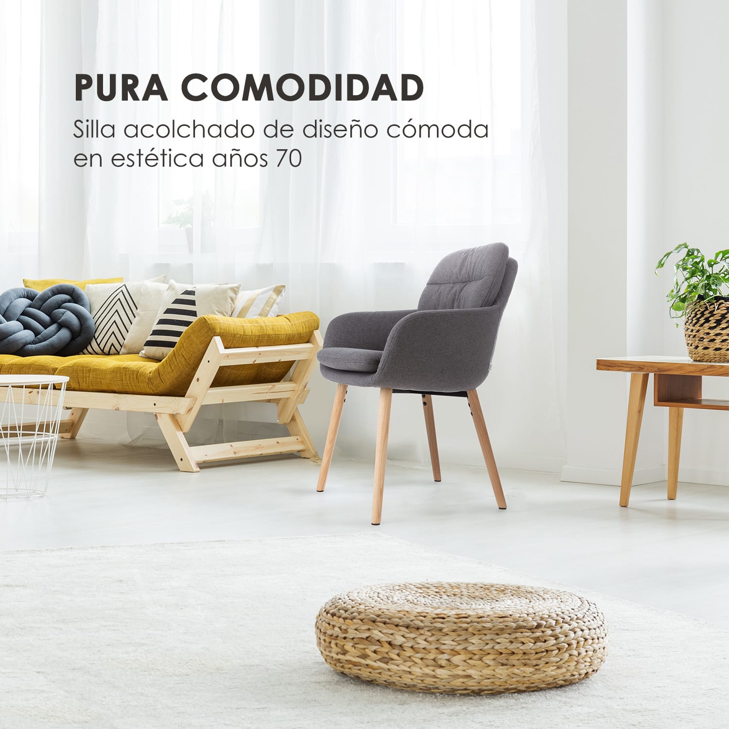 Doug Silla tapizada Relleno de espuma Poliéster Patas de madera Marengo
